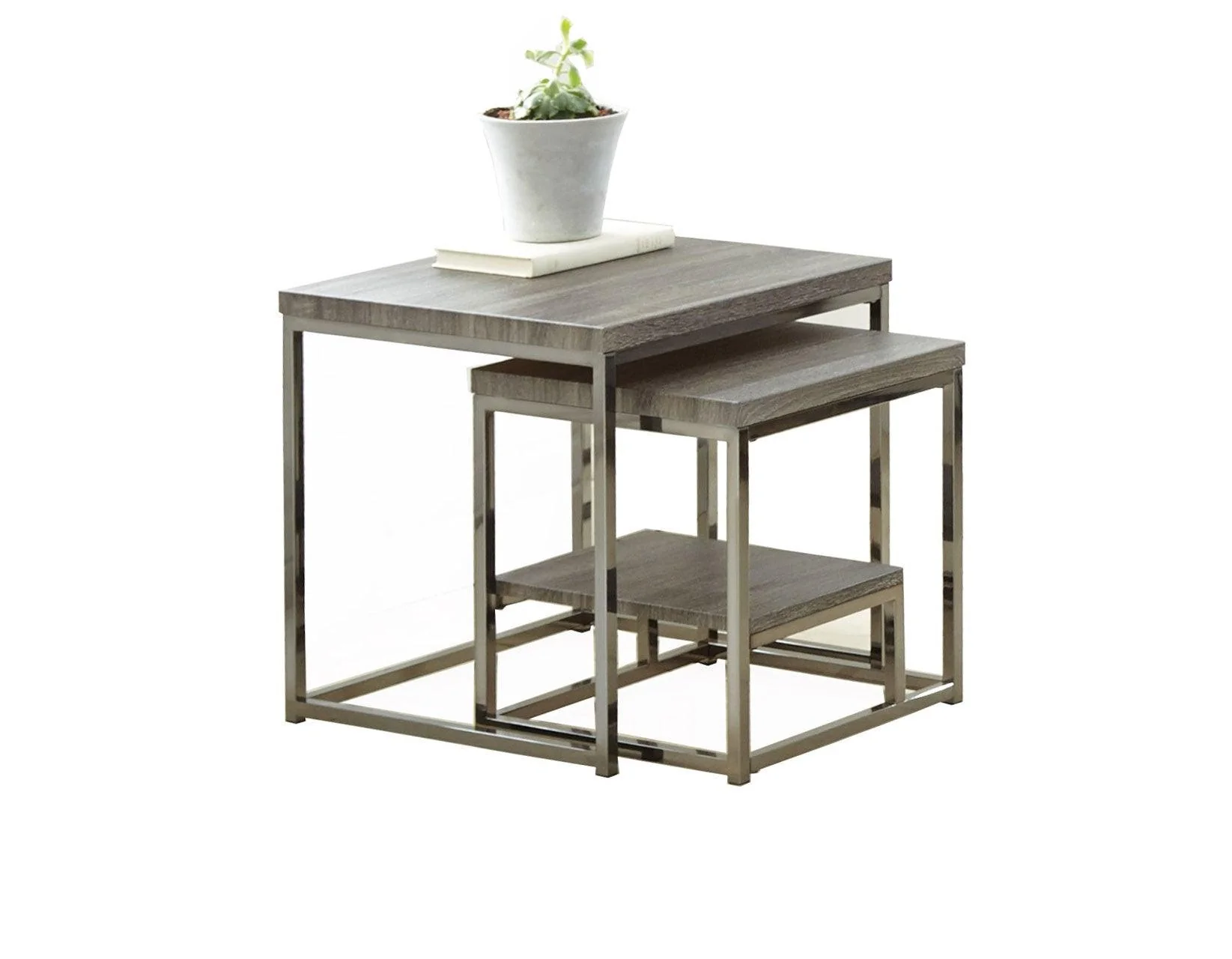 Lucia Nesting Table Gray/ Black Nickel