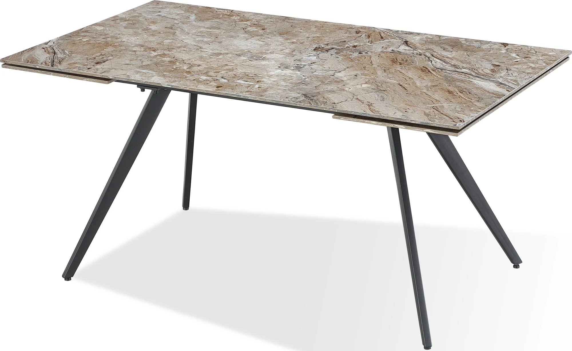 Lucia Rich Brown/Black Double Extension Stone Top Metal Leg Dining Table - Image 2