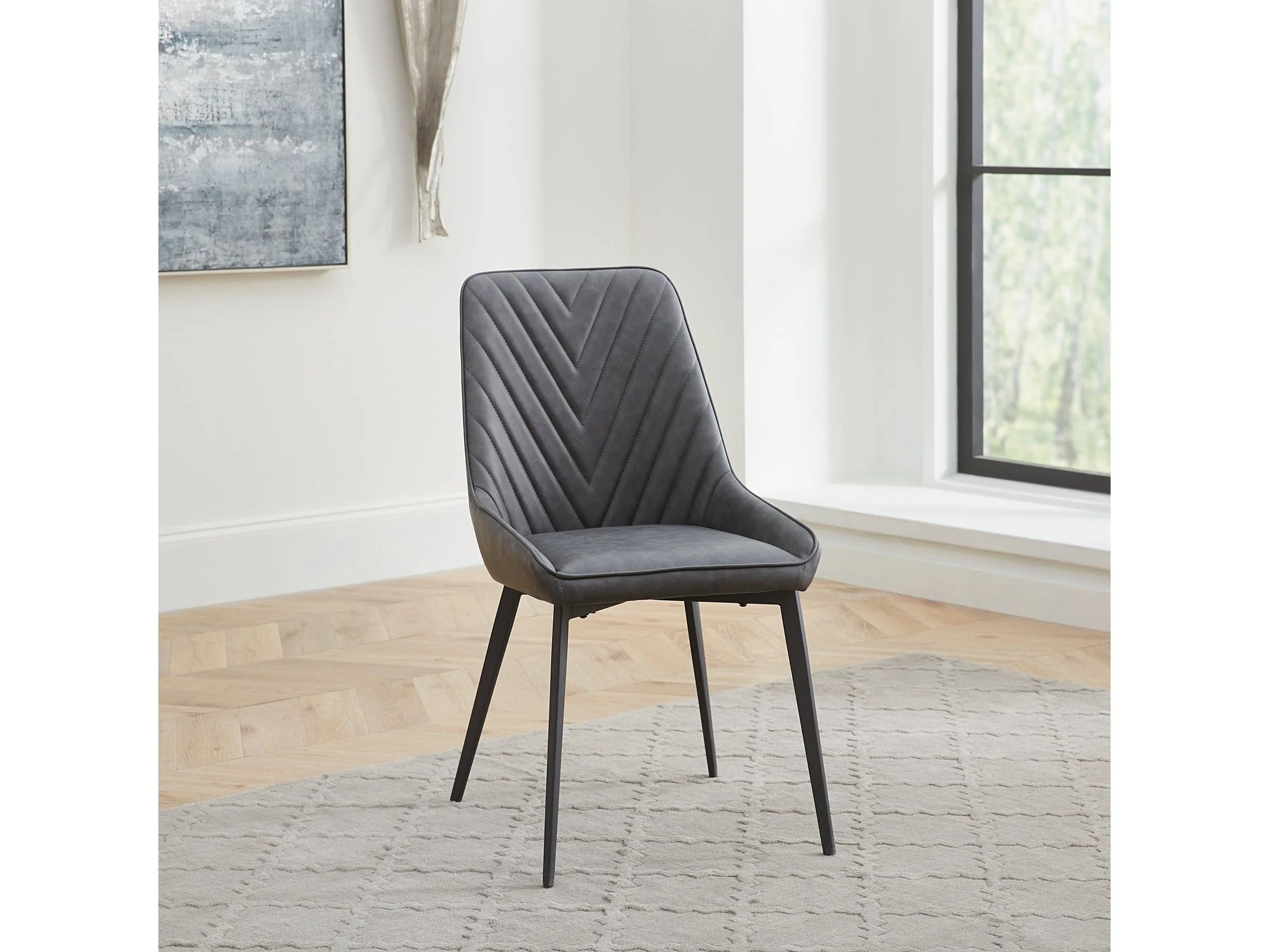 Lucia Upholstered Dining Chair in Charcoal Synthetic Leather and Black Metal (Set of 2)