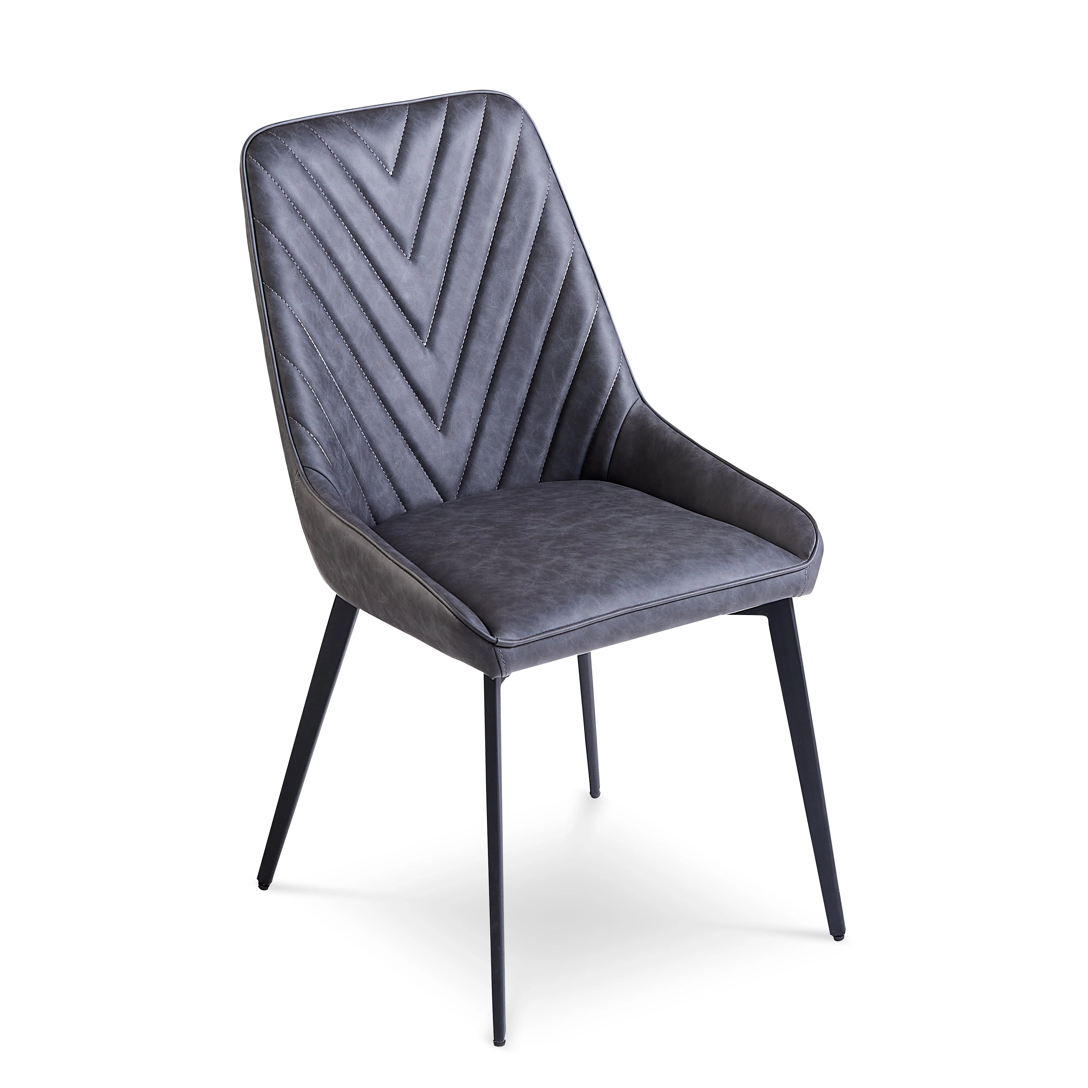 Lucia Upholstered Dining Chair in Charcoal Synthetic Leather and Black Metal (Set of 2) - Image 3