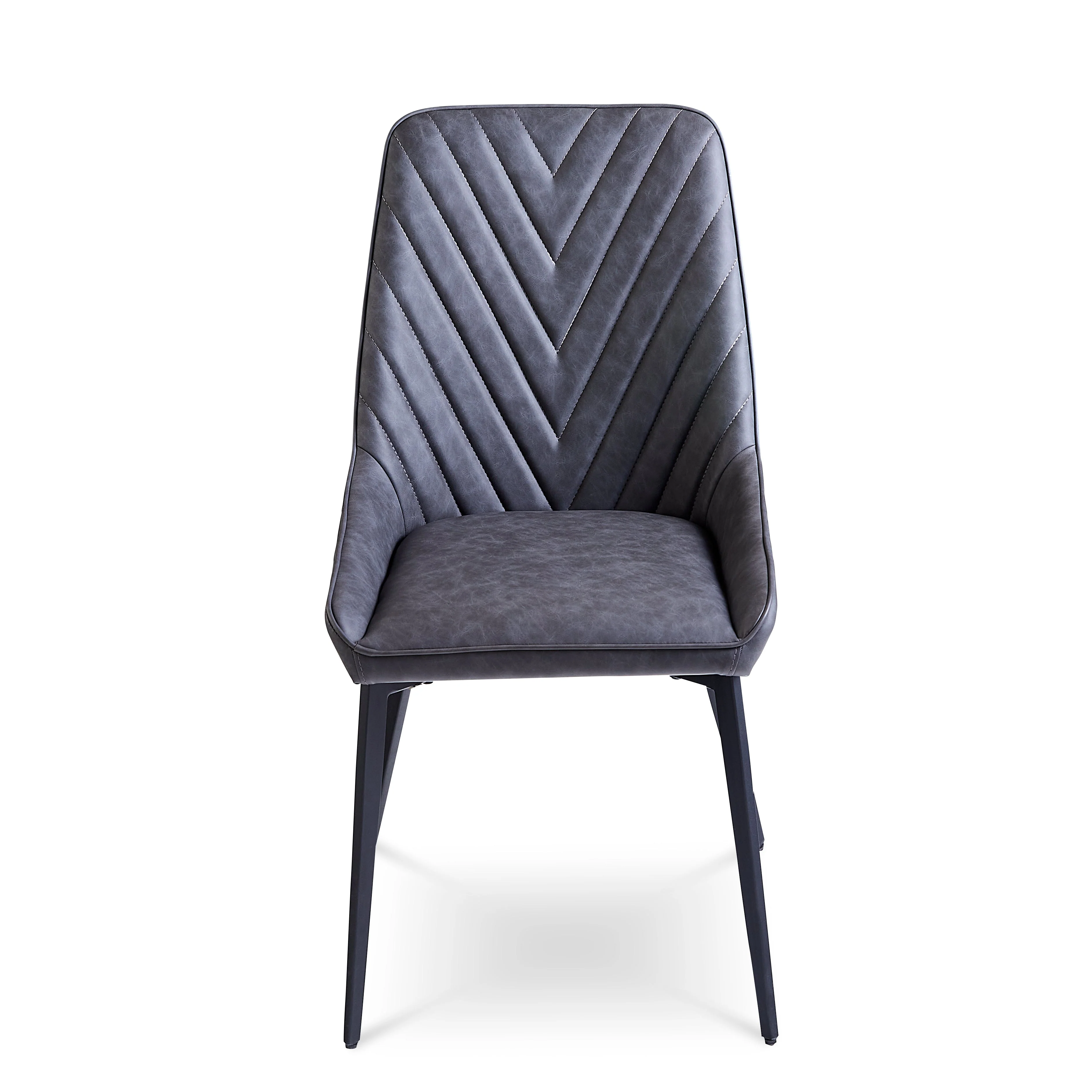 Lucia Upholstered Dining Chair in Charcoal Synthetic Leather and Black Metal (Set of 2) - Image 4