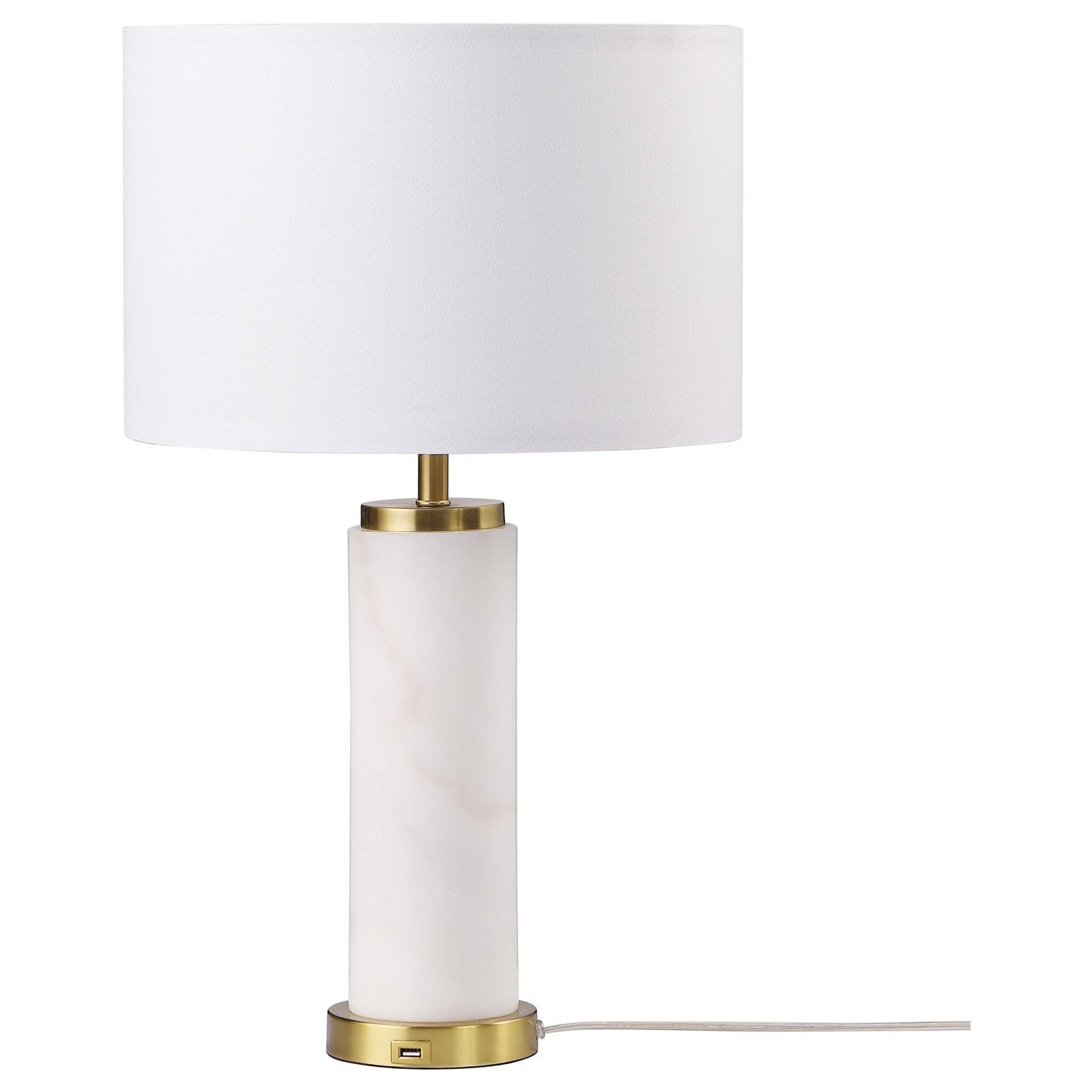 Lucius White and Gold Drum Shade Bedside Table Lamp - Image 4