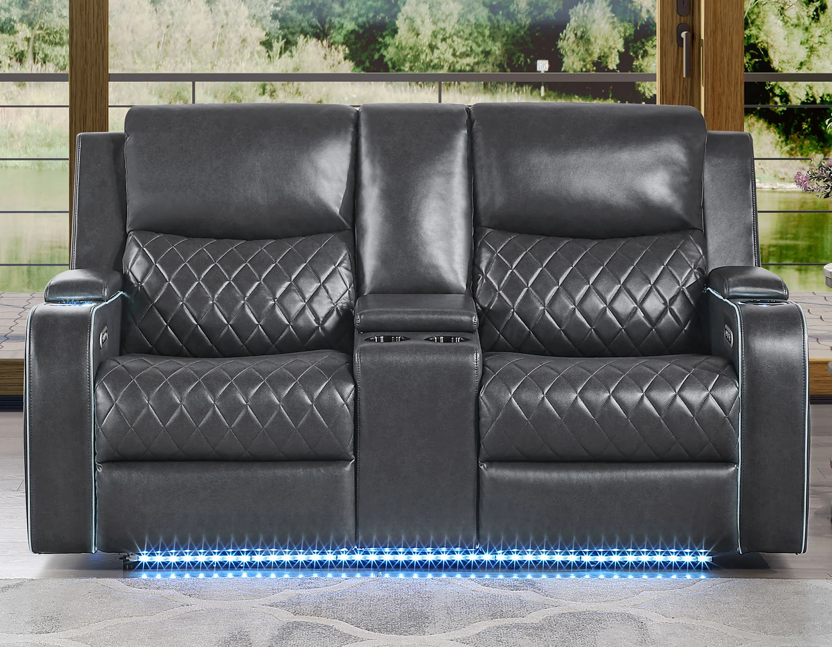 Luna Charcoal Vegan Leather 3-Piece Home Cinema Power Reclining Set - Image 9