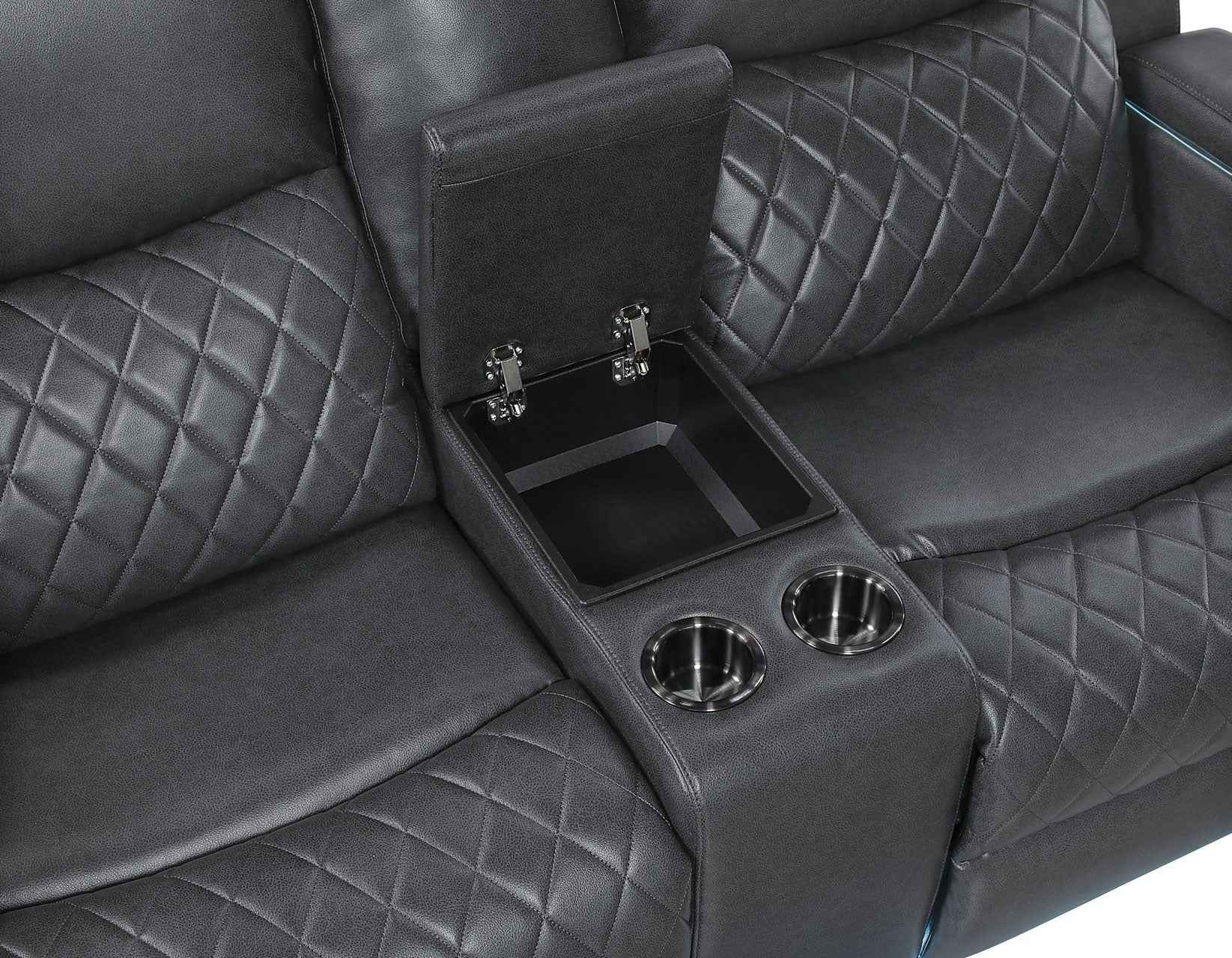 Luna Home Cinema Power Reclining Console Loveseat, Charcoal Vegan Leather - Image 11