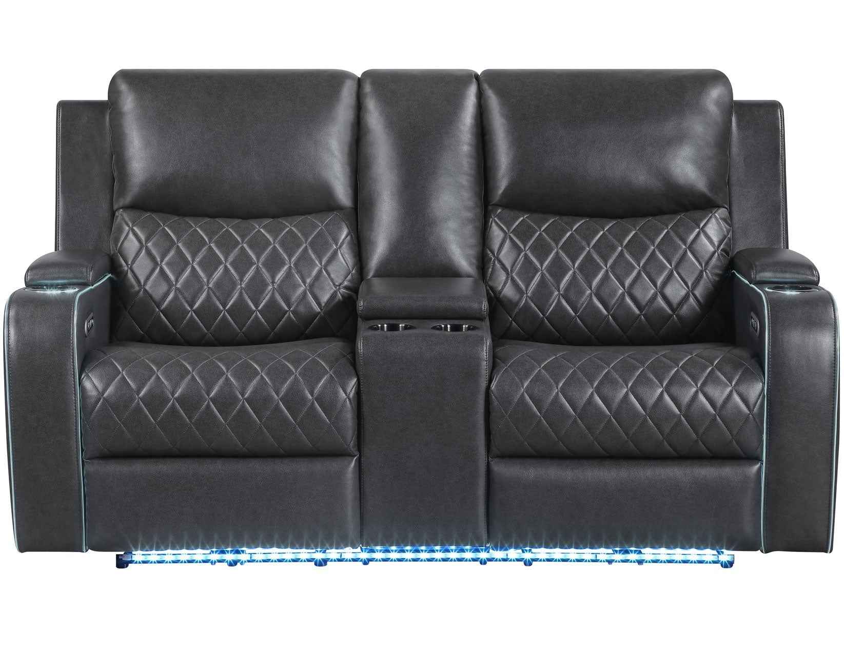 Luna Home Cinema Power Reclining Console Loveseat, Charcoal Vegan Leather - Image 4