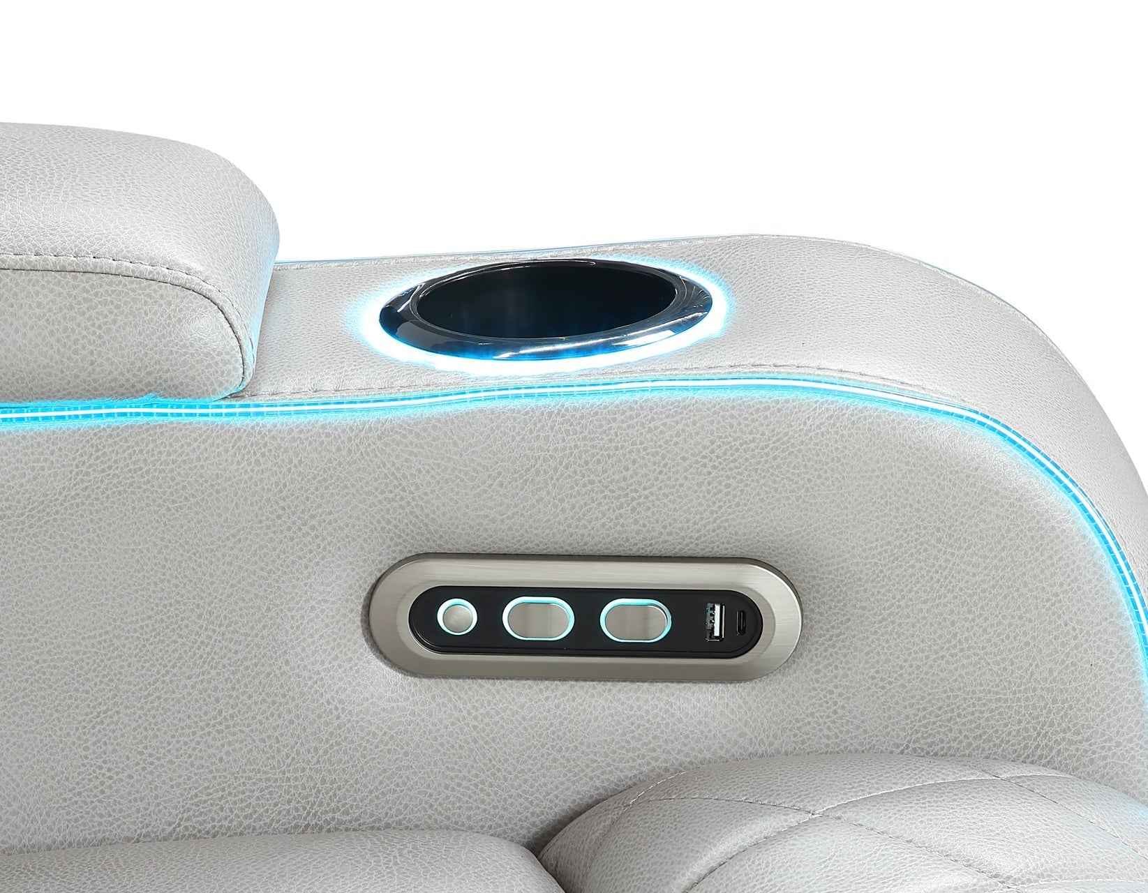 Luna Home Cinema Power Reclining Console Loveseat, Ice Vegan Leather - Image 13