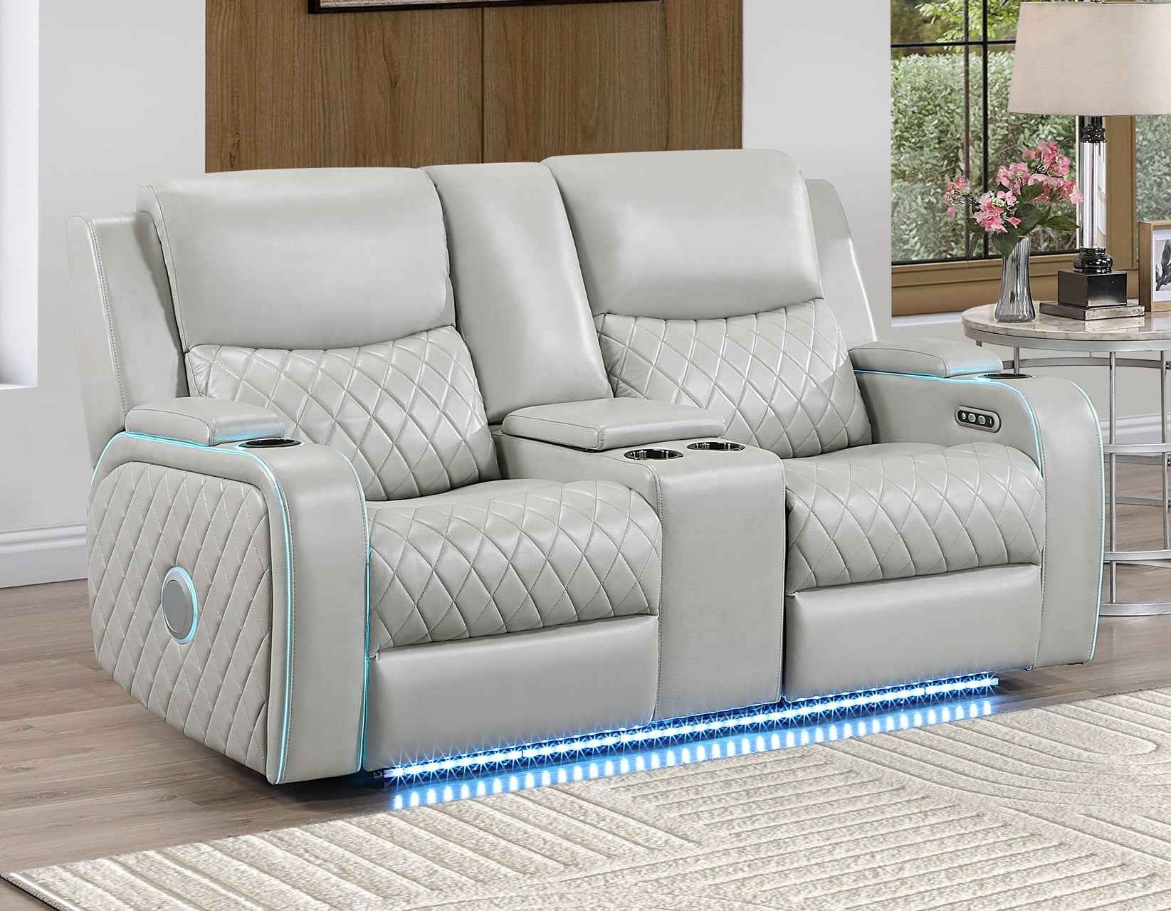 Luna Home Cinema Power Reclining Console Loveseat, Ice Vegan Leather - Image 2