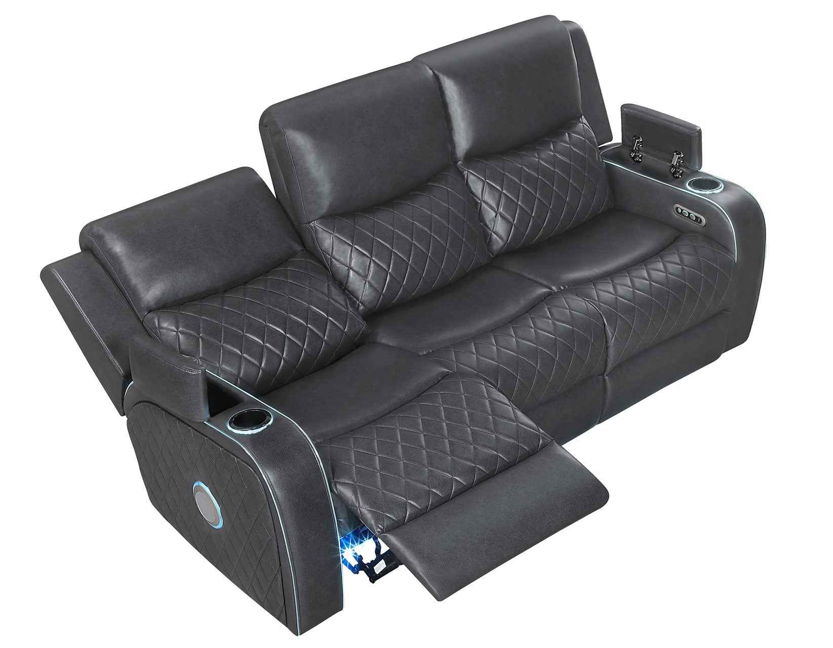 Luna Home Cinema Power Reclining Sofa, Charcoal Vegan Leather - Image 15