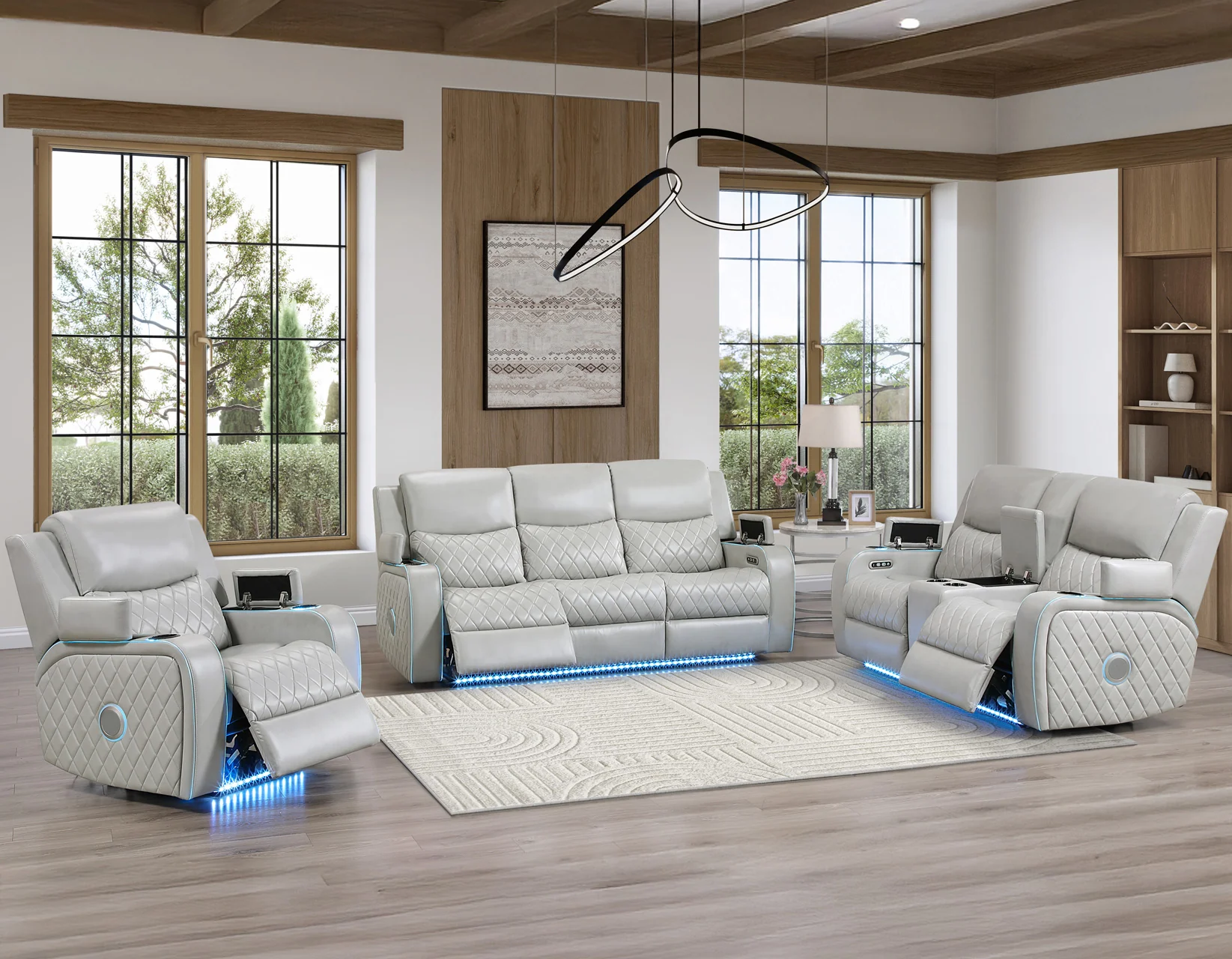 Luna Ice Vegan Leather 3-Piece Home Cinema Power Reclining Set - Image 4