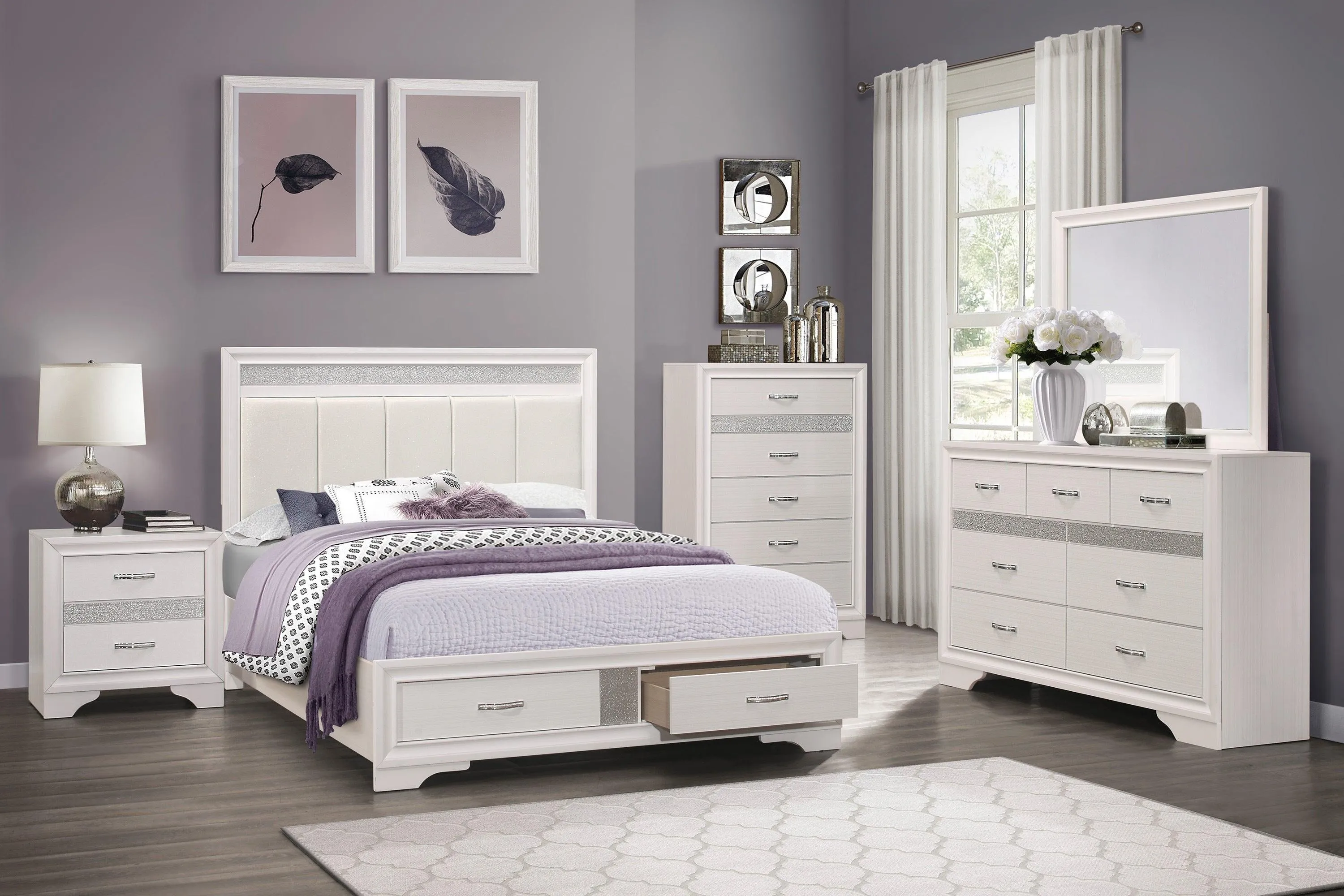 Luster White King Upholstered Storage Platform Bed - Image 2