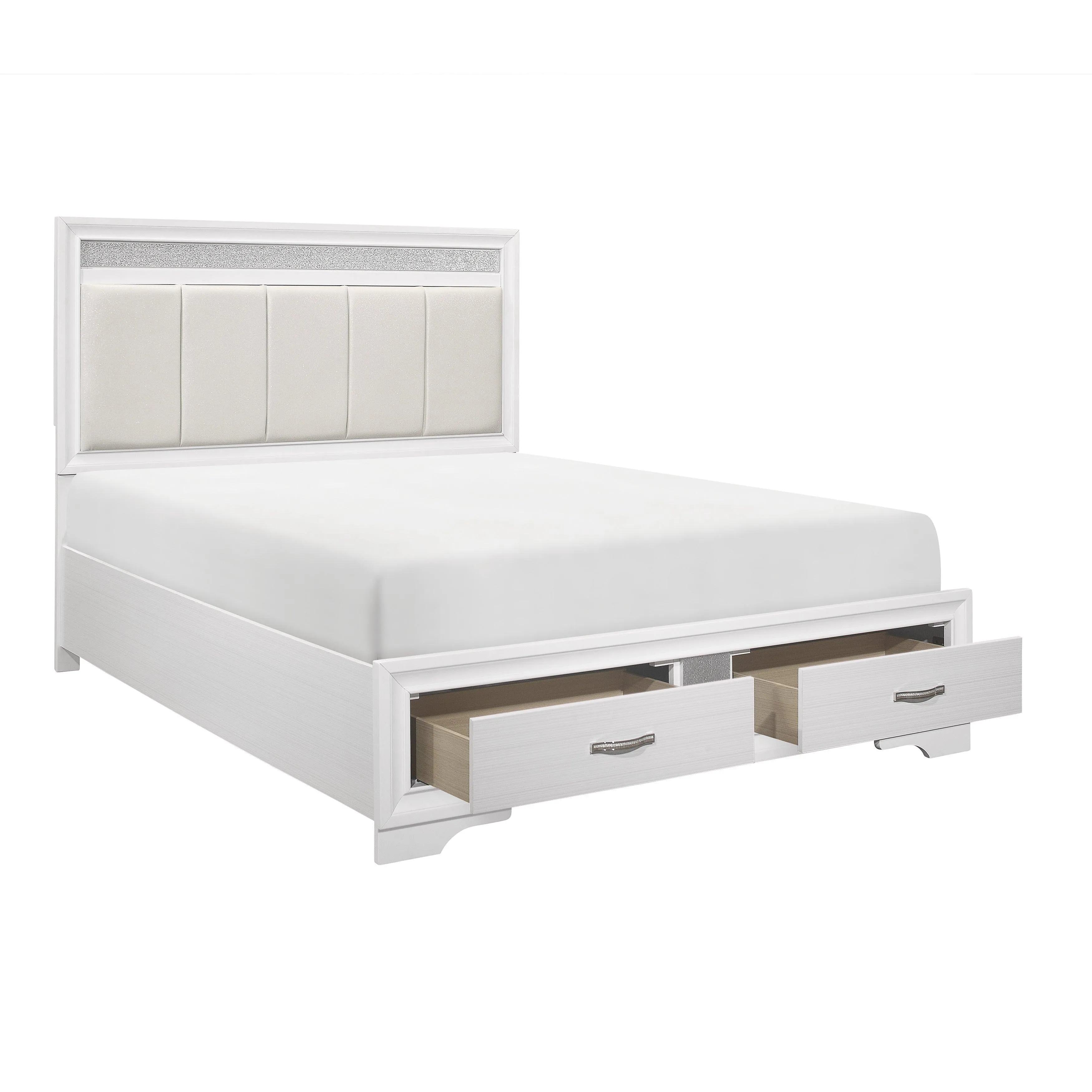 Luster White King Upholstered Storage Platform Bed - Image 4