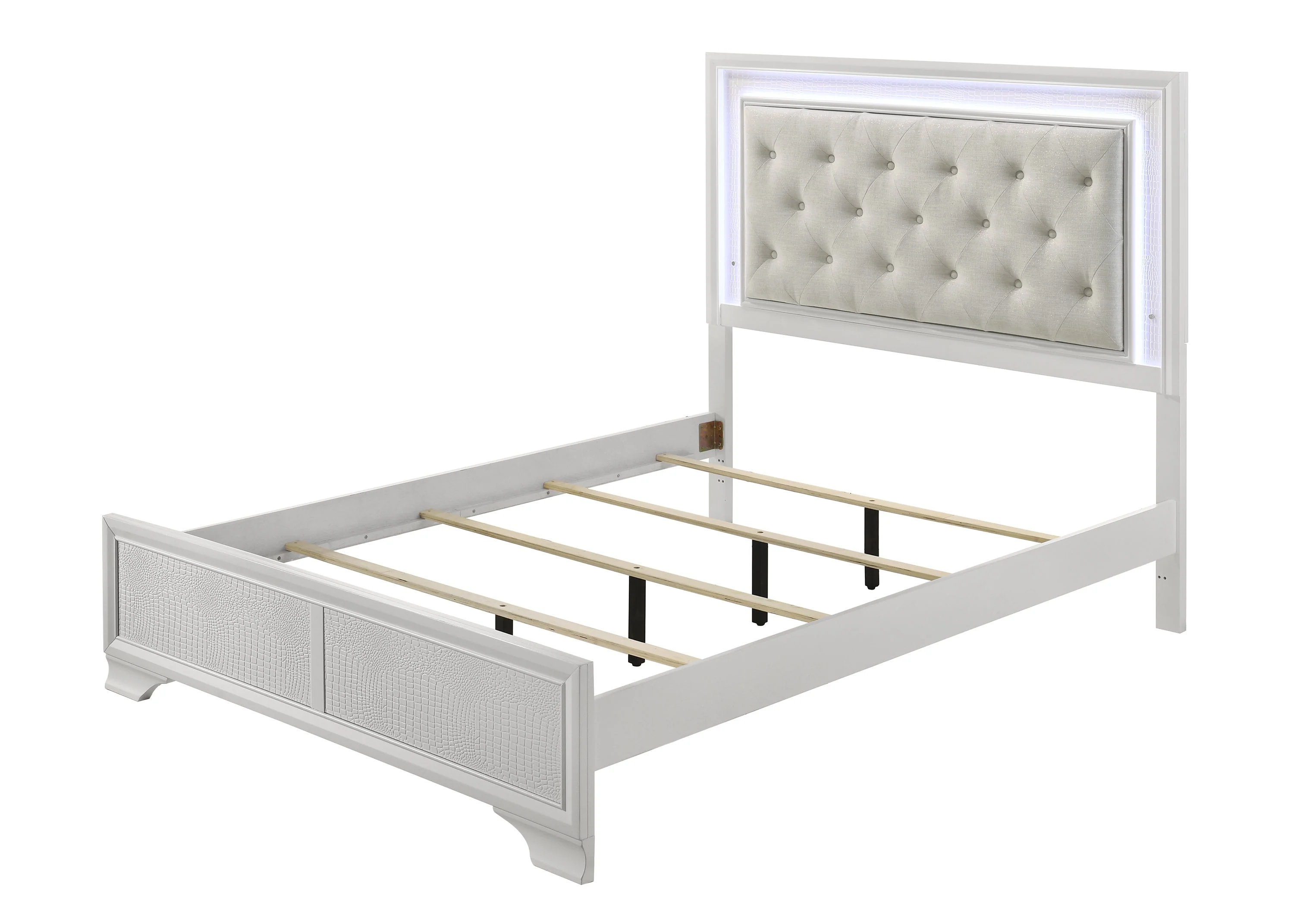 Lyssa Oat and Frost Queen LED Upholstered Panel Bed