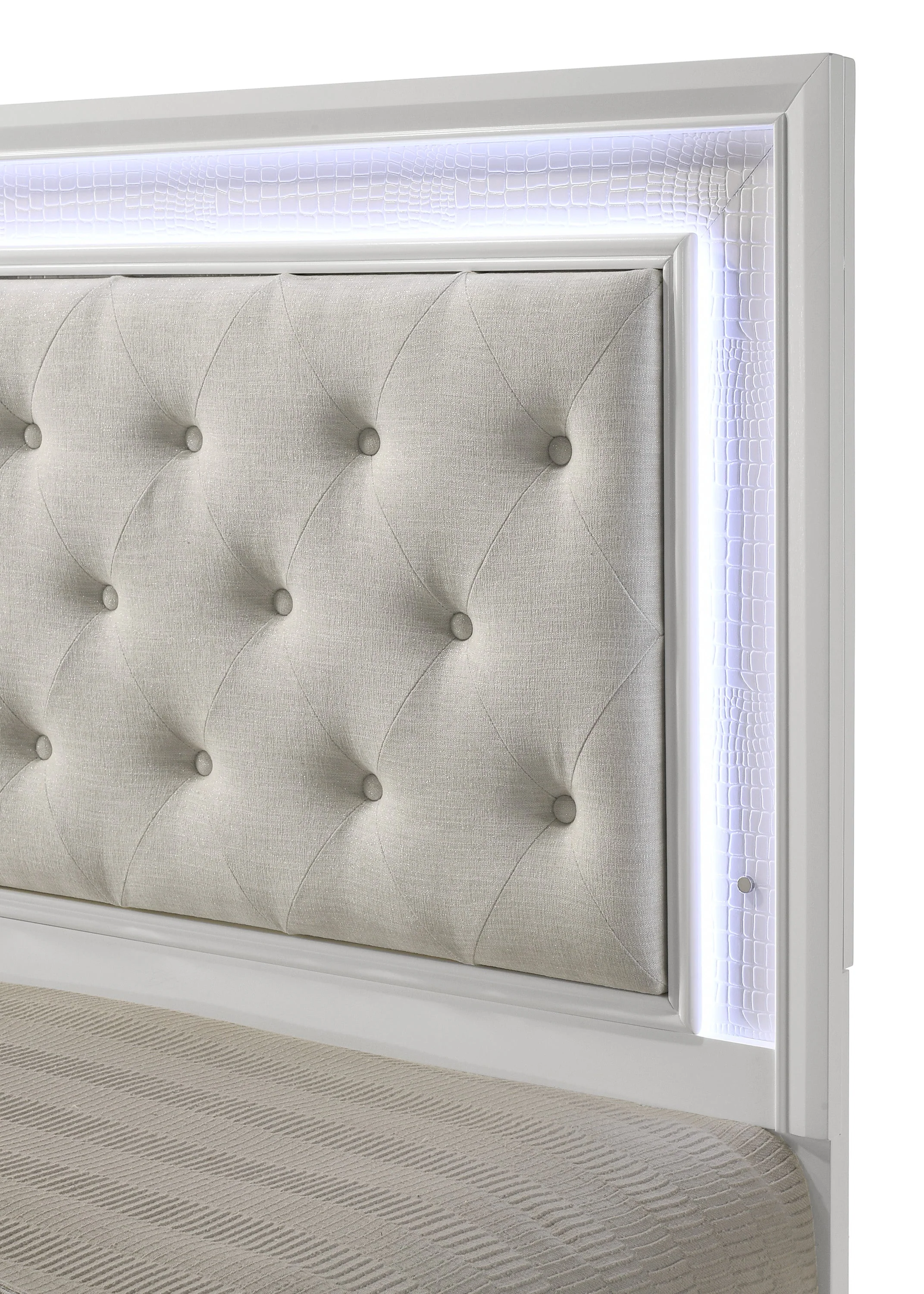 Lyssa Oat and Frost Queen LED Upholstered Panel Bed - Image 2