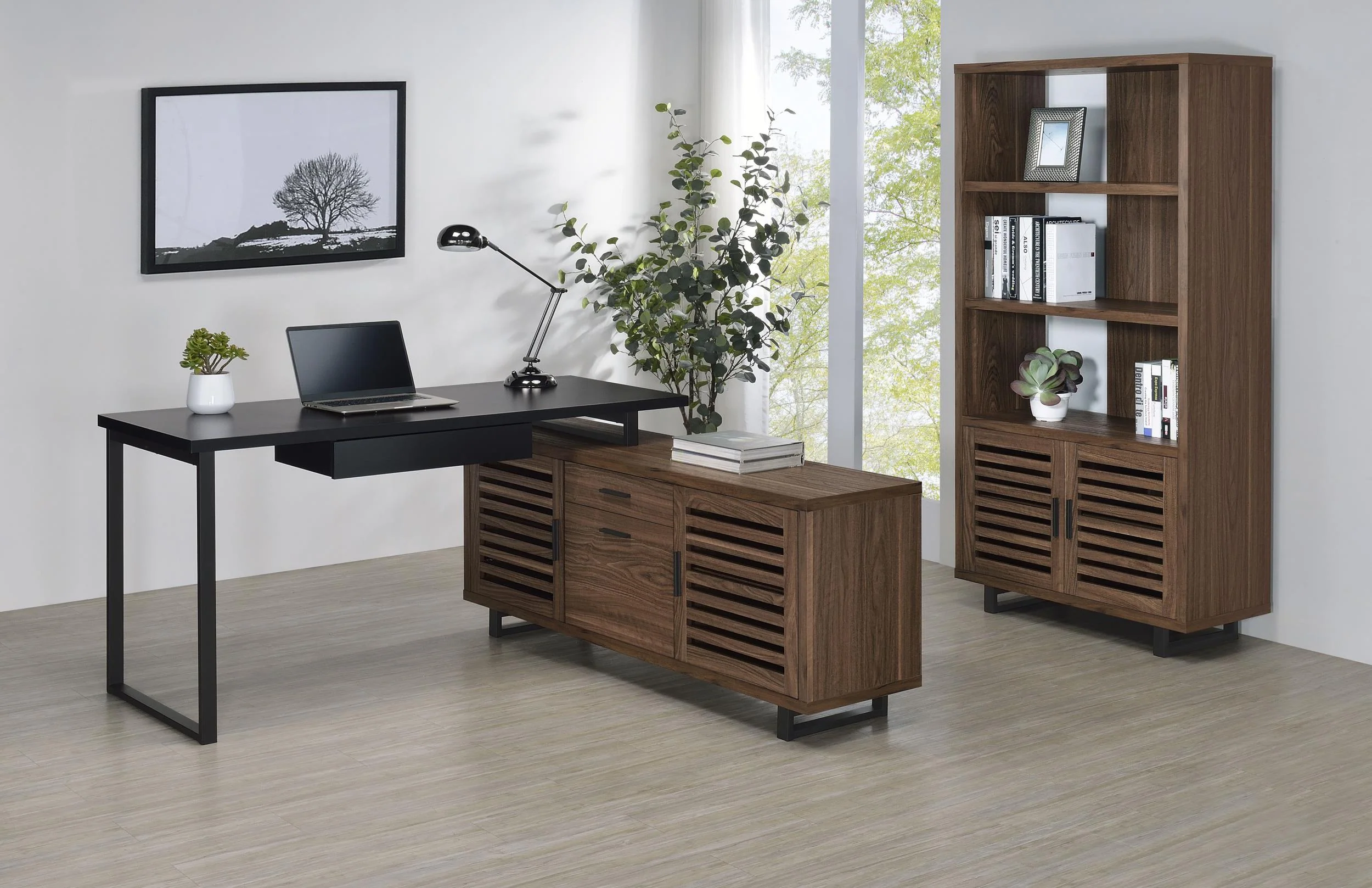 Maddox Black and Walnut L-Shape Office Computer Desk - Image 13