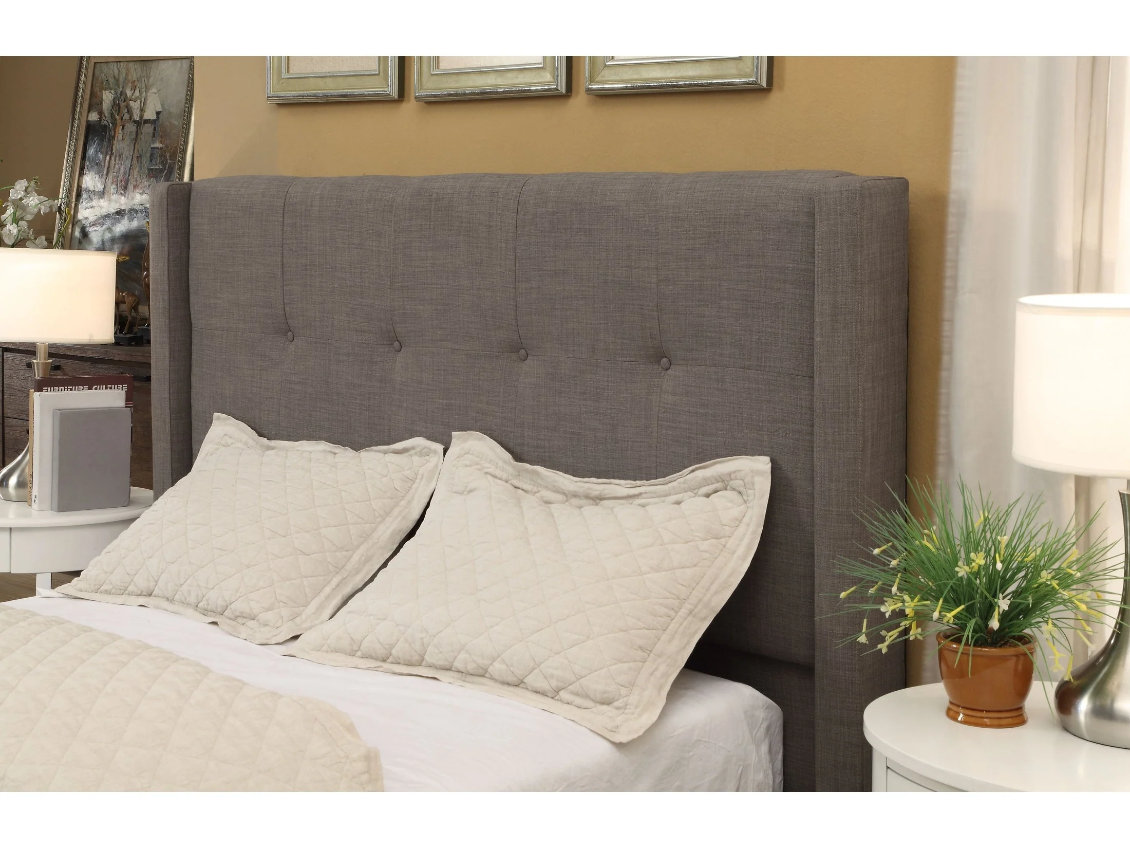 Madeleine Wingback Upholstered Headboard in Dolphin Linen