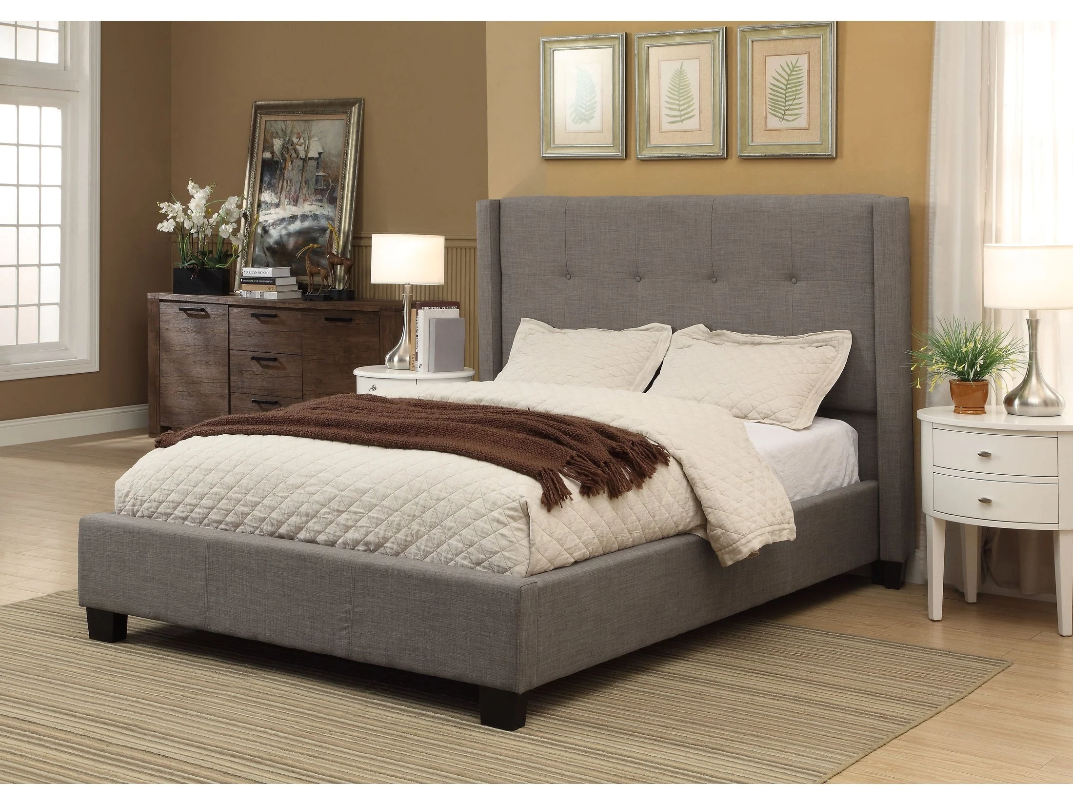 Madeleine Wingback Upholstered Platform Storage Bed