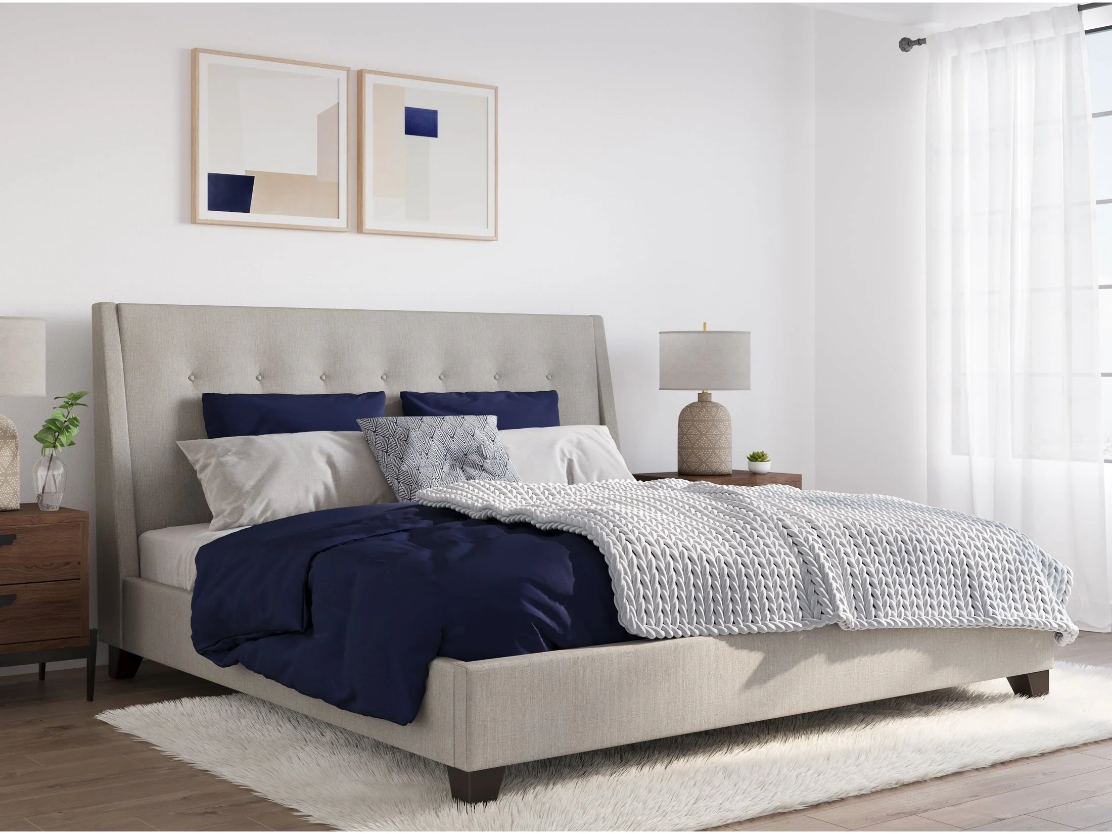 Madera Upholstered Eastern King Platform Bed in Putty
