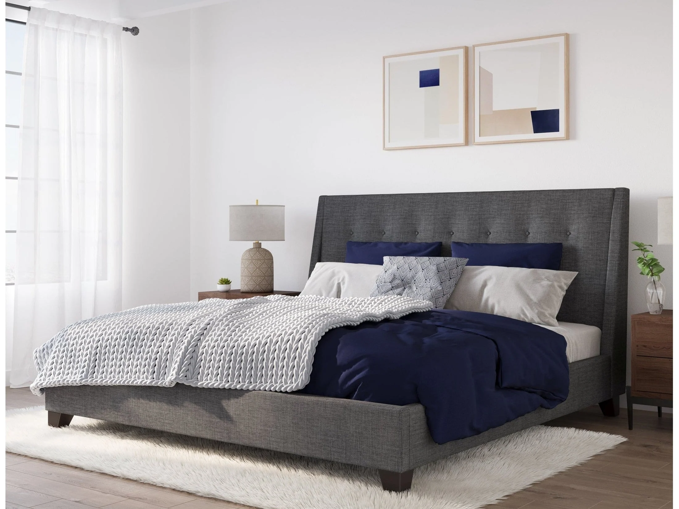 Madera Upholstered Full Platform Bed in Dark Charcoal