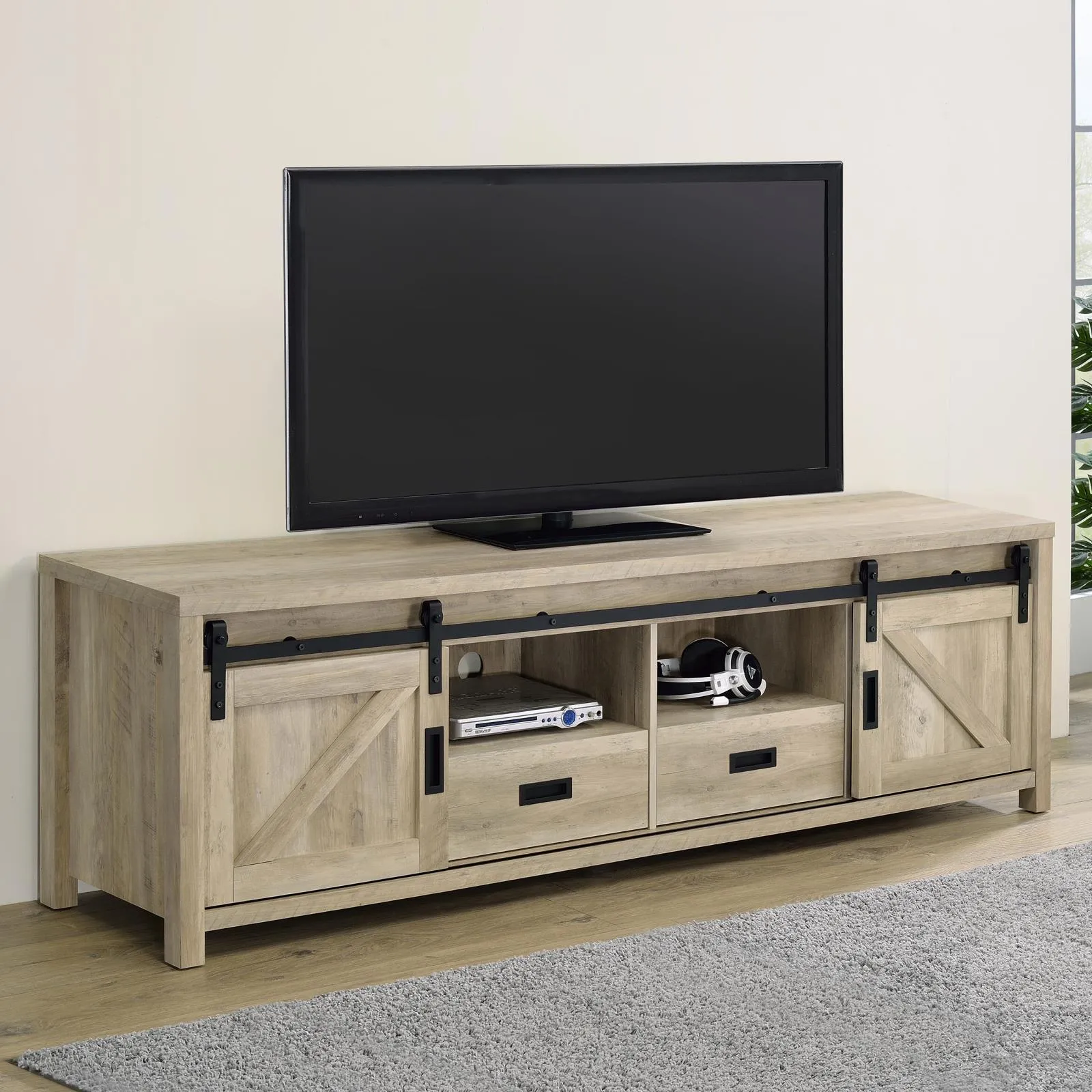 Madra Rectangular TV Console with 2 Sliding Doors - Image 2