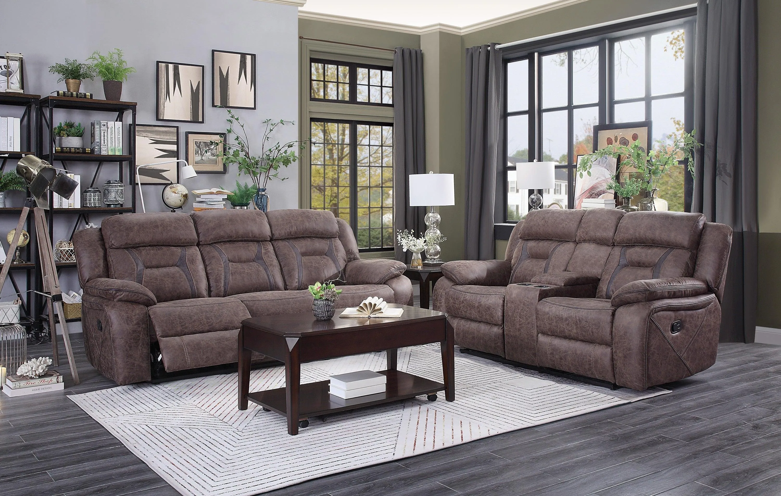 Madrone Reclining Brown Leather Living Room Set - Image 2