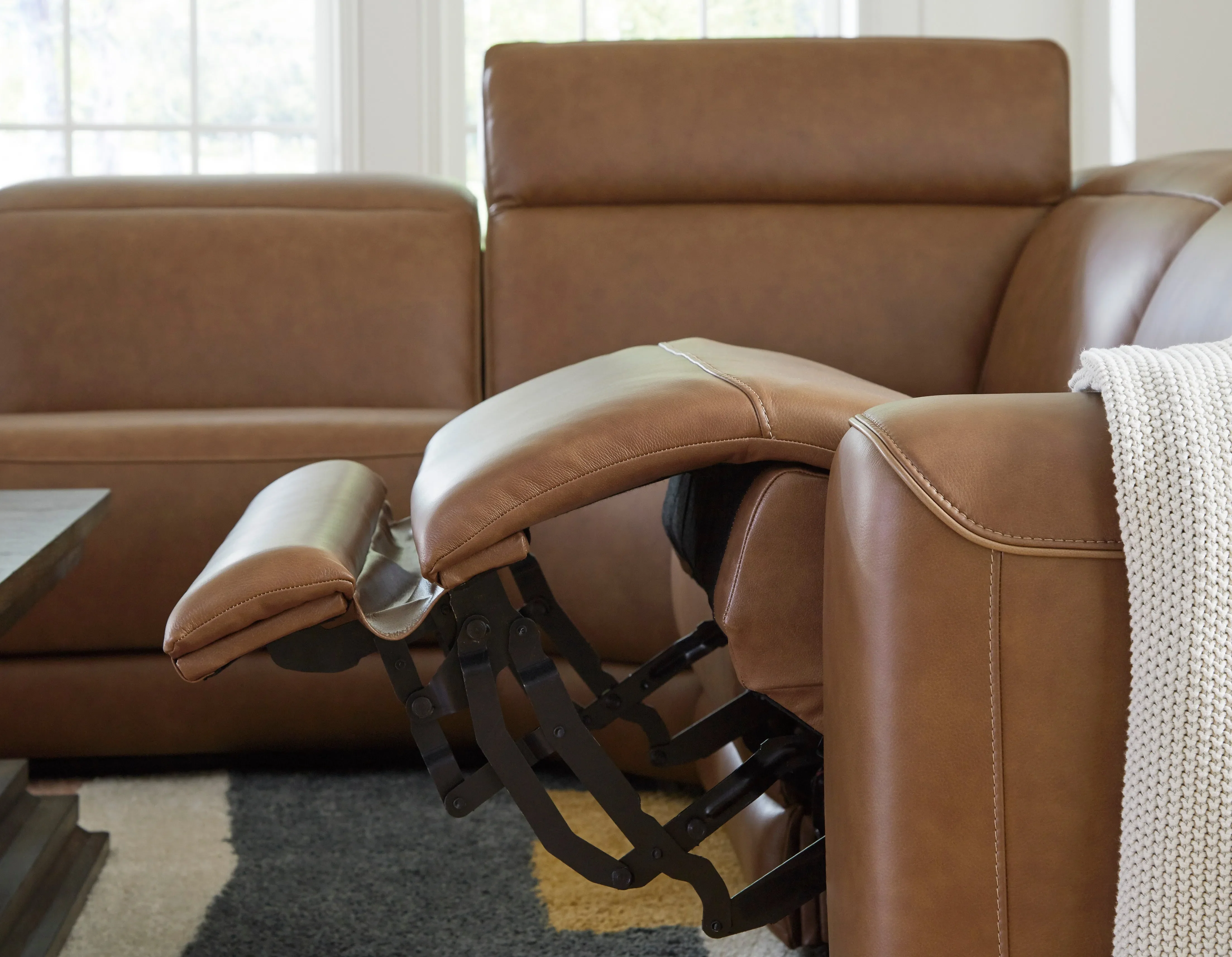 Magic Man Caramel 2-Piece Dual Power Leather Reclining Modular Loveseat - Image 3