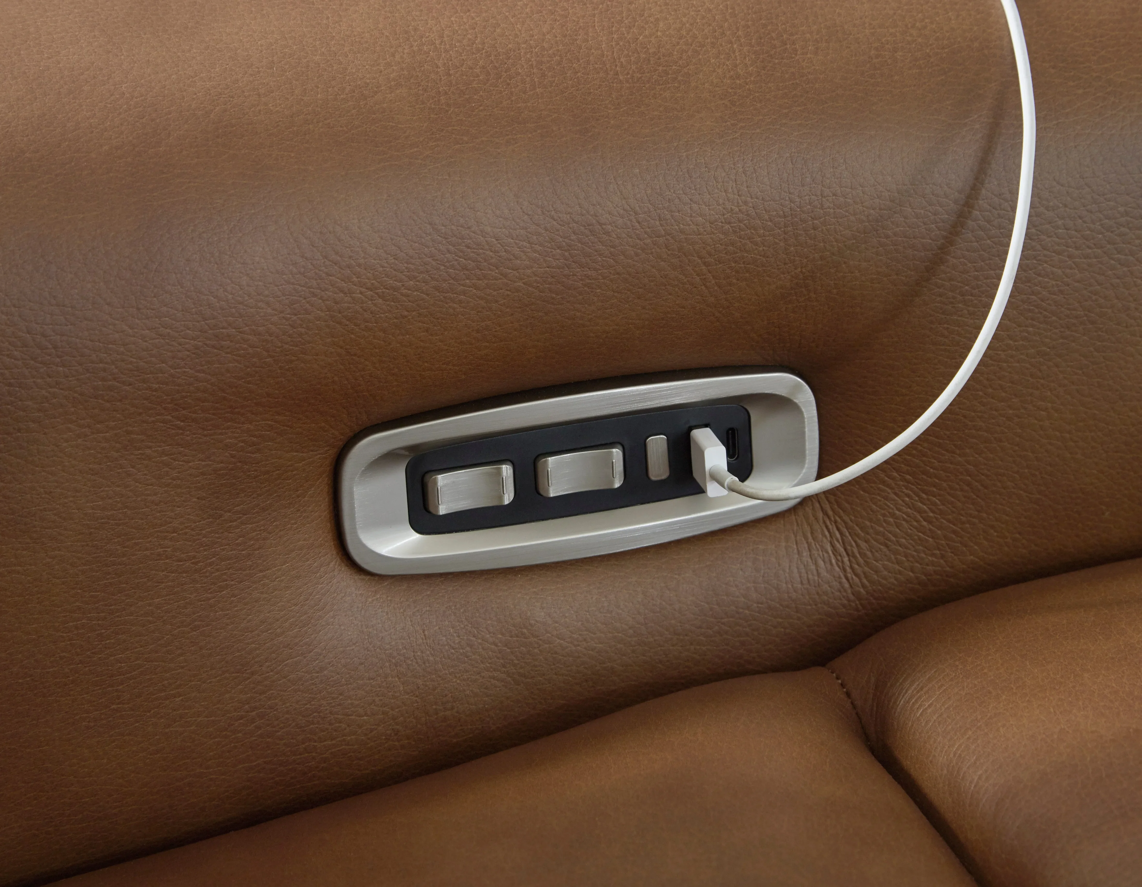 Magic Man Caramel 2-Piece Dual Power Leather Reclining Modular Loveseat - Image 4
