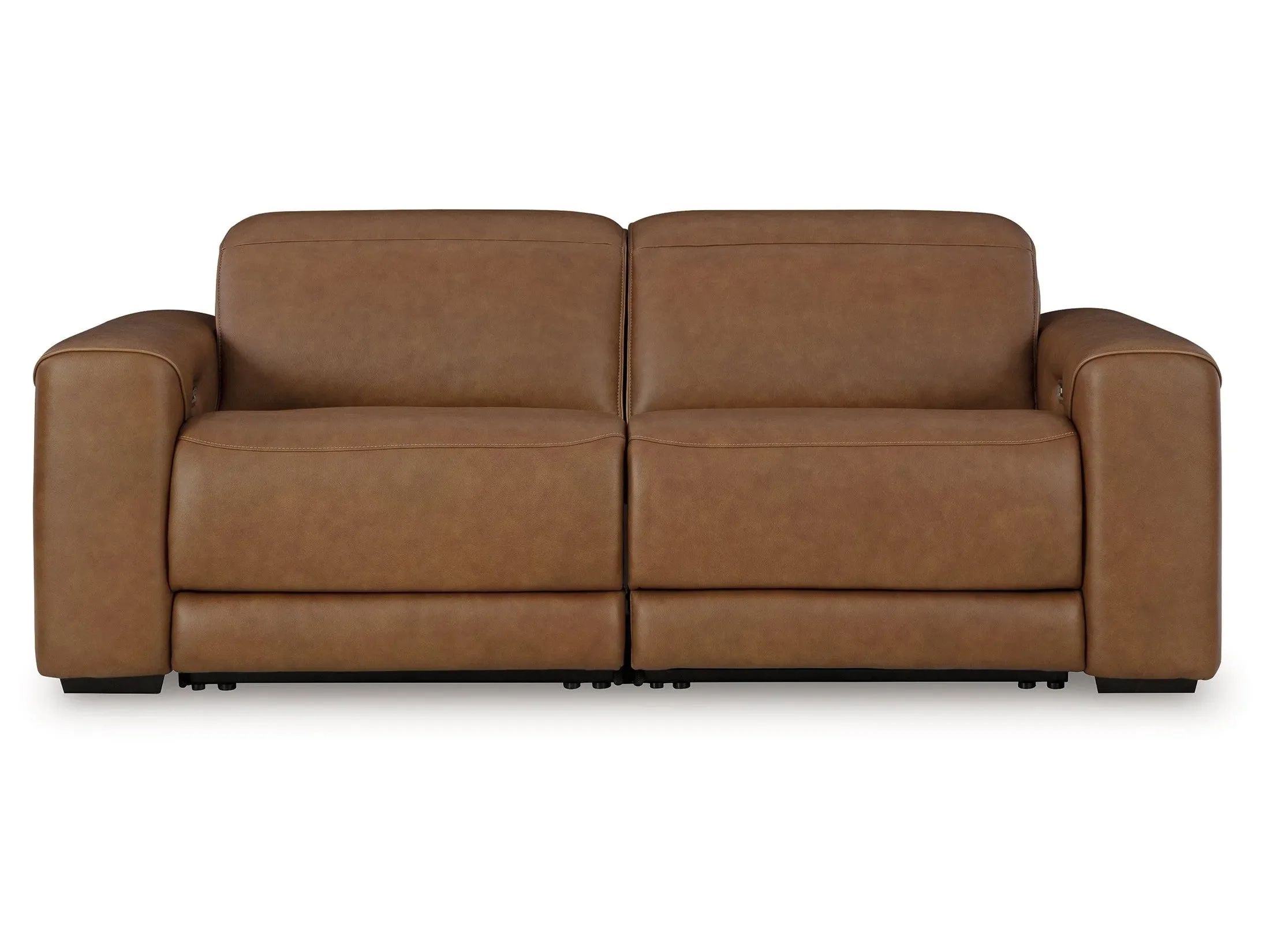 Magic Man Caramel 2-Piece Dual Power Leather Reclining Modular Loveseat - Image 5
