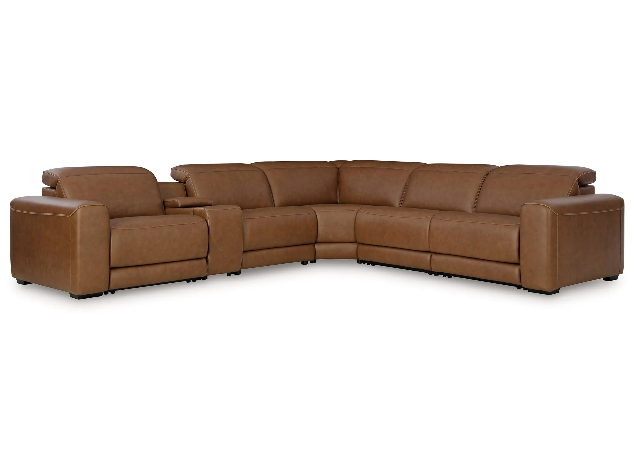 Magic Man Caramel 6-Piece Dual Power Leather Reclining Modular Sectional with Console