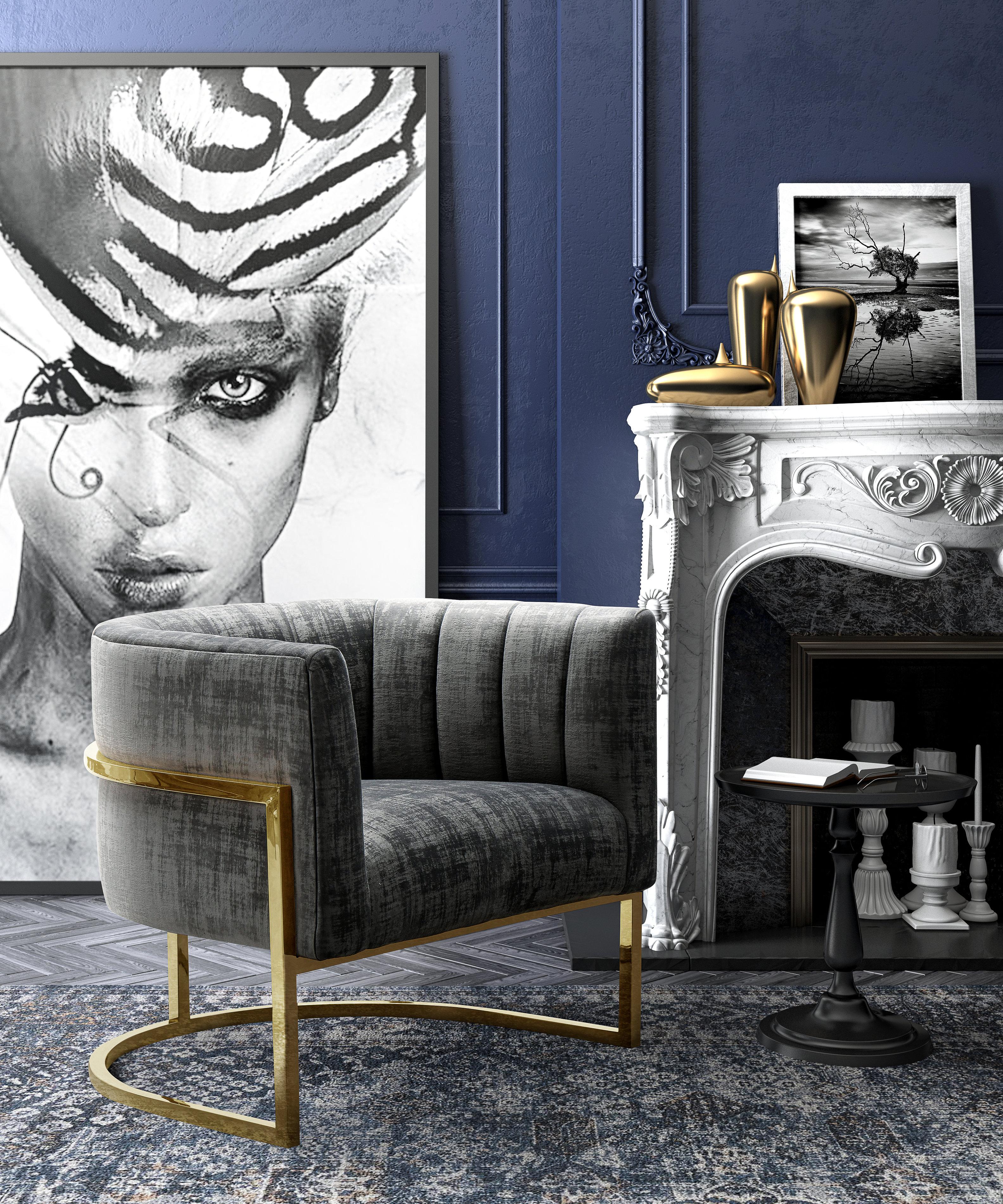 Magnolia Velvet Accent Chair with Gold Base - Image 15