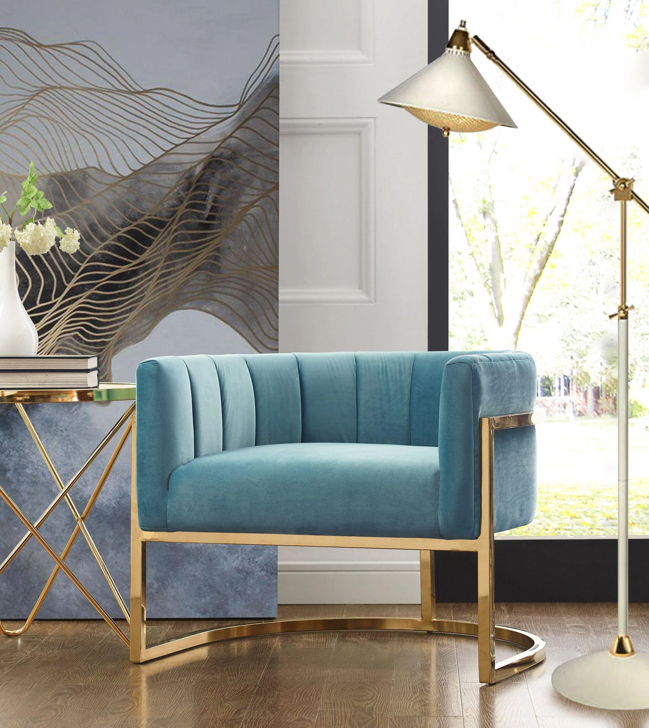 Magnolia Velvet Accent Chair with Gold Base - Image 8
