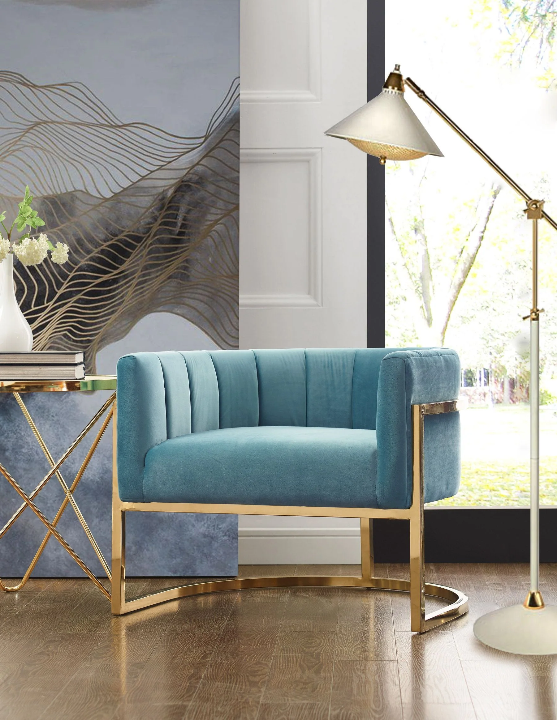Magnolia Velvet Accent Chair with Gold Base - Image 9