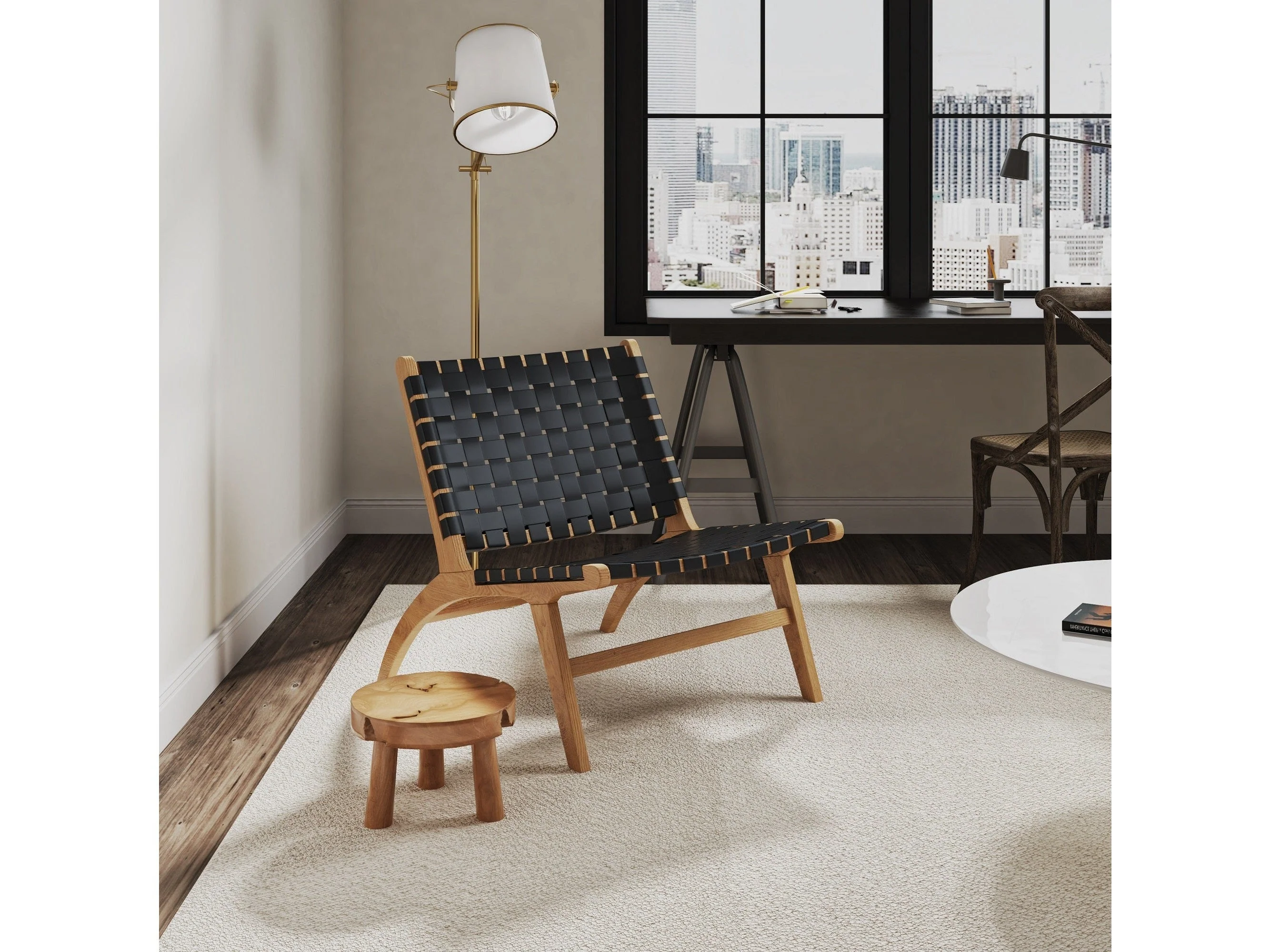 Maintenon Leatherette Accent Chair in Black with Nature Feet (set of 2)