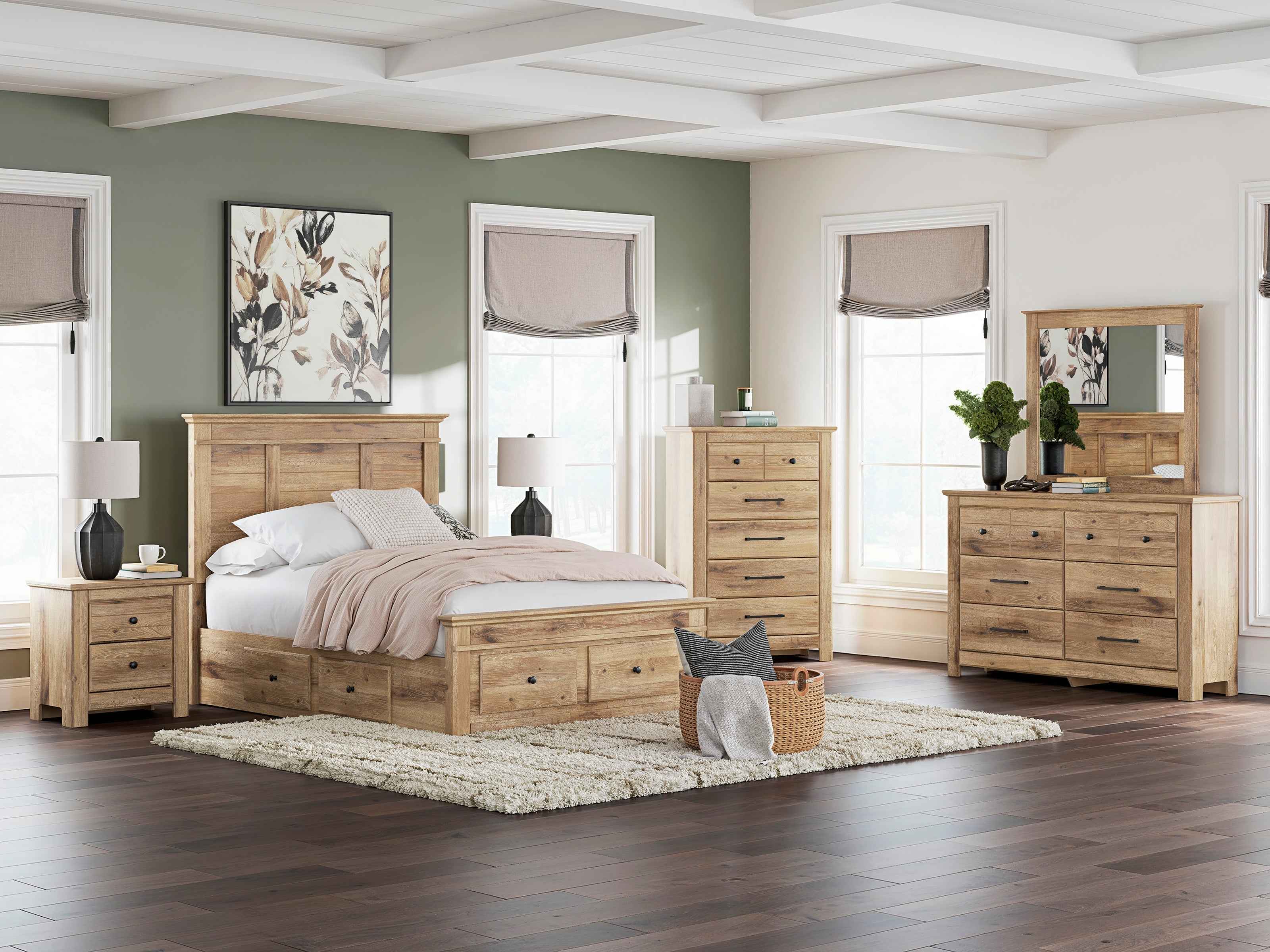 Makidern Tan Storage Youth Panel Bedroom Set with 6 Drawers