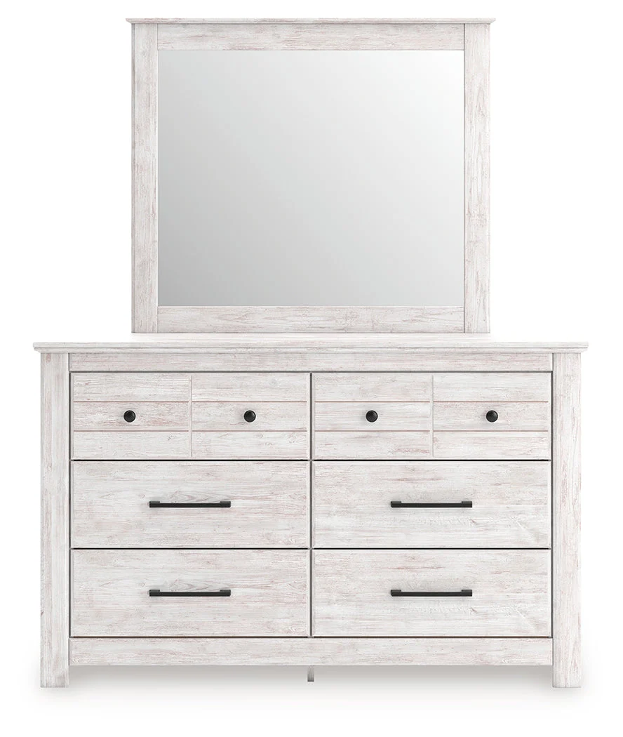 Makidern Whitewash Queen Panel Storage Bed, Dresser and Mirror - Image 2