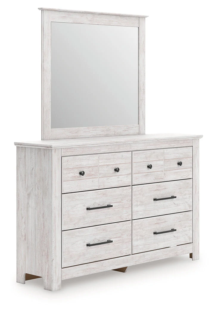 Makidern Whitewash Queen Panel Storage Bed, Dresser and Mirror - Image 3