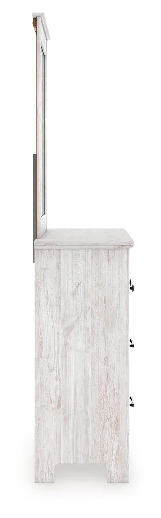 Makidern Whitewash Queen Panel Storage Bed, Dresser and Mirror - Image 5