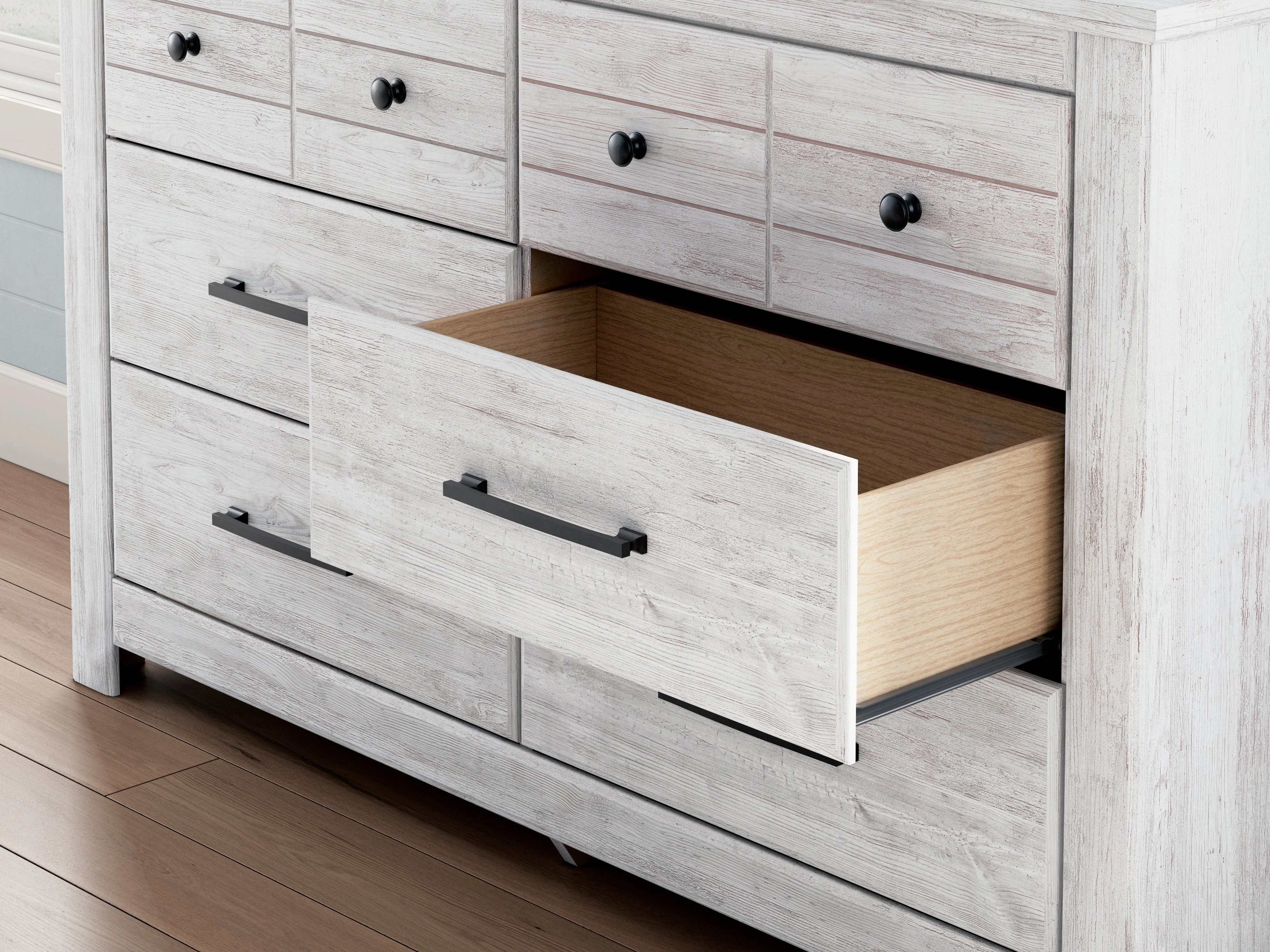 Makidern Whitewash Storage Panel Bedroom Set with 4 Drawers - Image 15