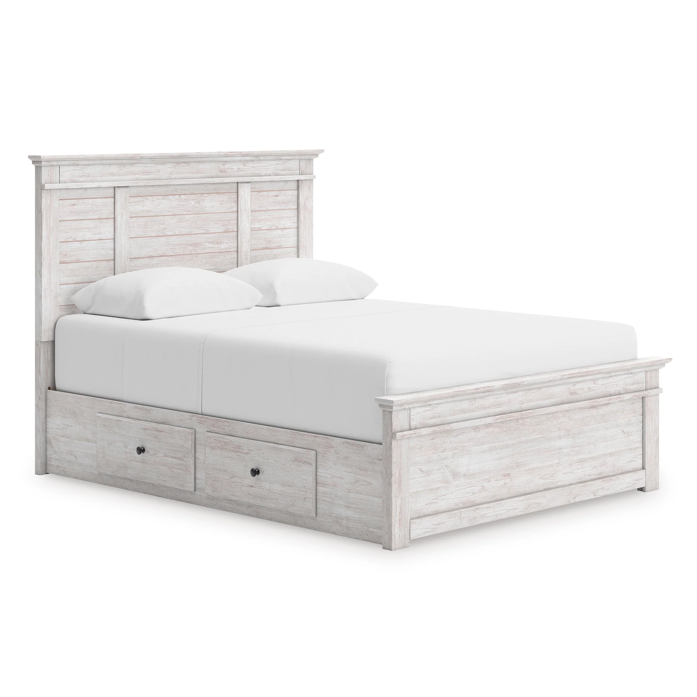 Makidern Whitewash Storage Panel Bedroom Set with 4 Side Drawers - Image 2