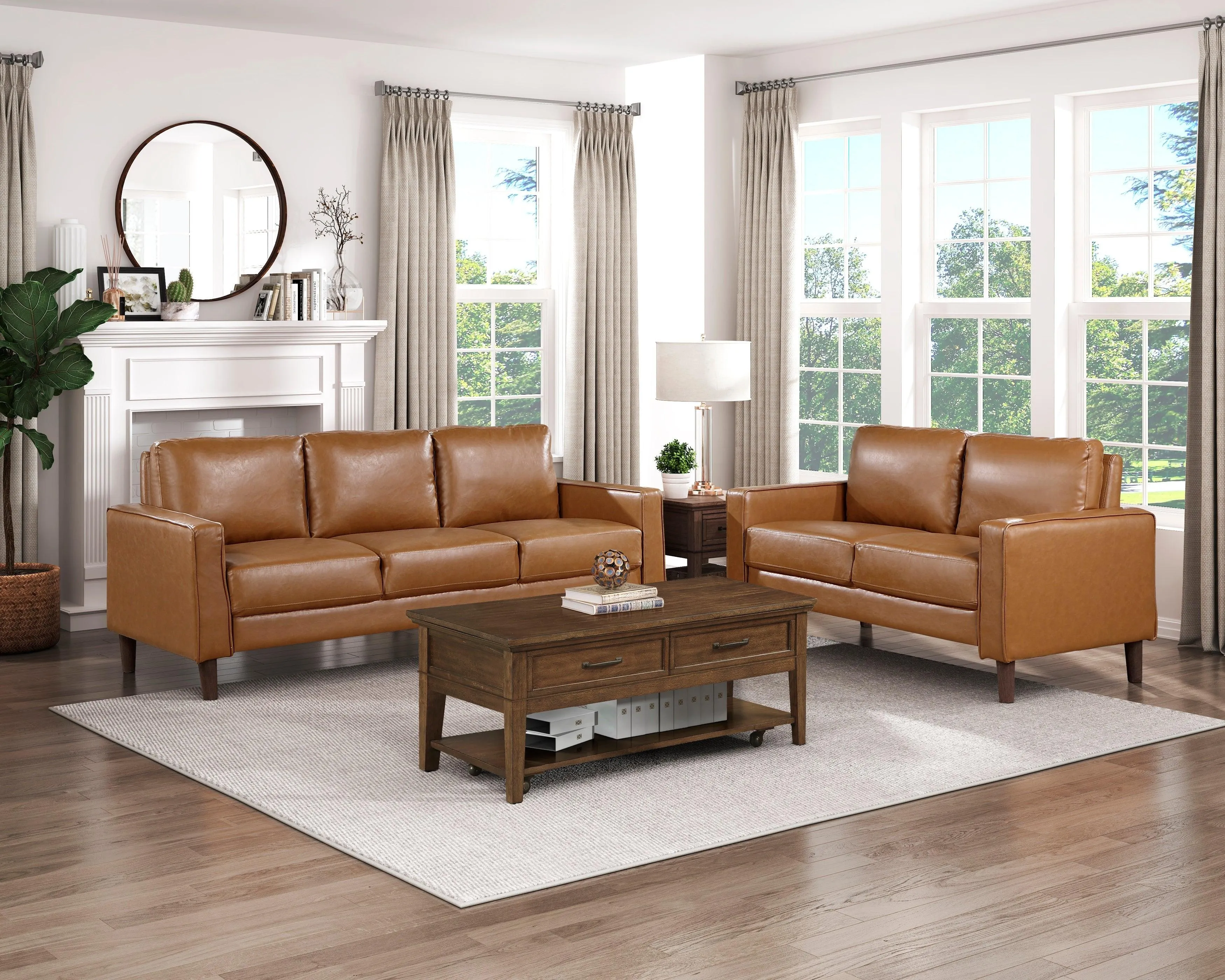 Malcolm Brown Faux Leather Sofa - Image 2