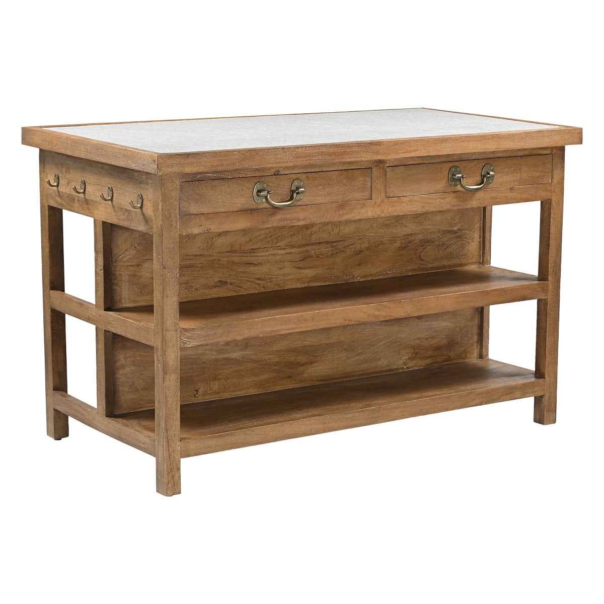 Manila 58" Kitchen Island Table with White Marble Top and Natural Mango Base - Image 12