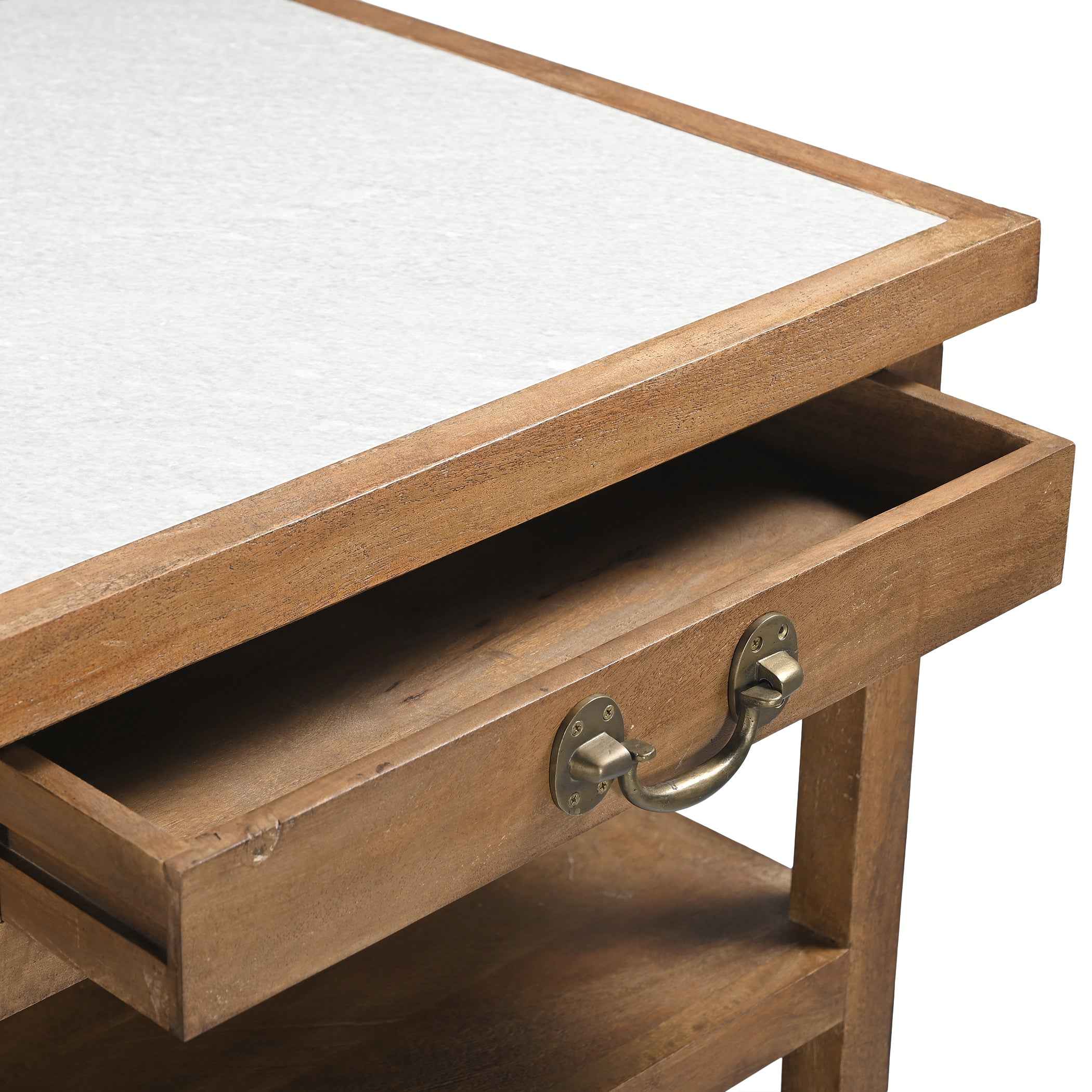 Manila 58" Kitchen Island Table with White Marble Top and Natural Mango Base - Image 6