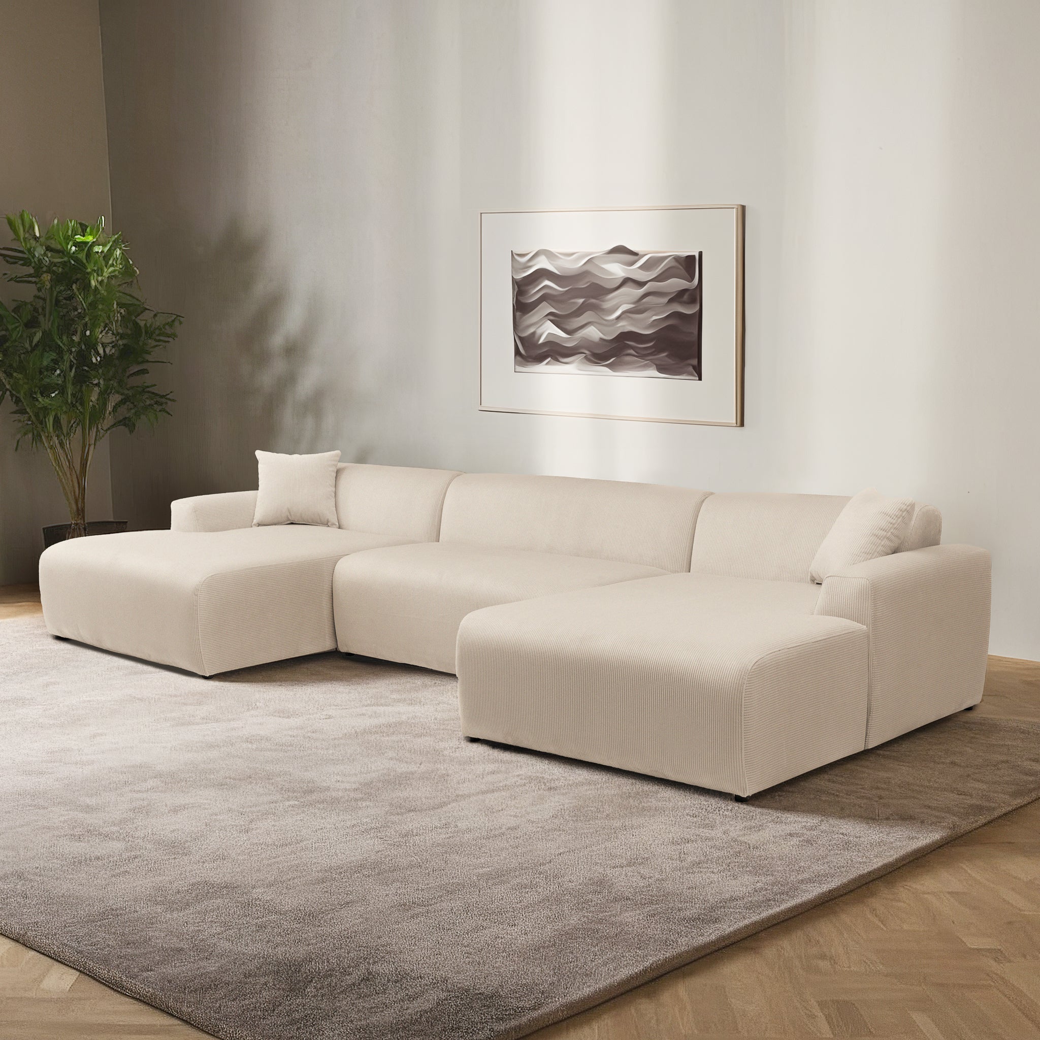 Mar U-Shape Corner Sofa - Cream Corduroy - Image 2