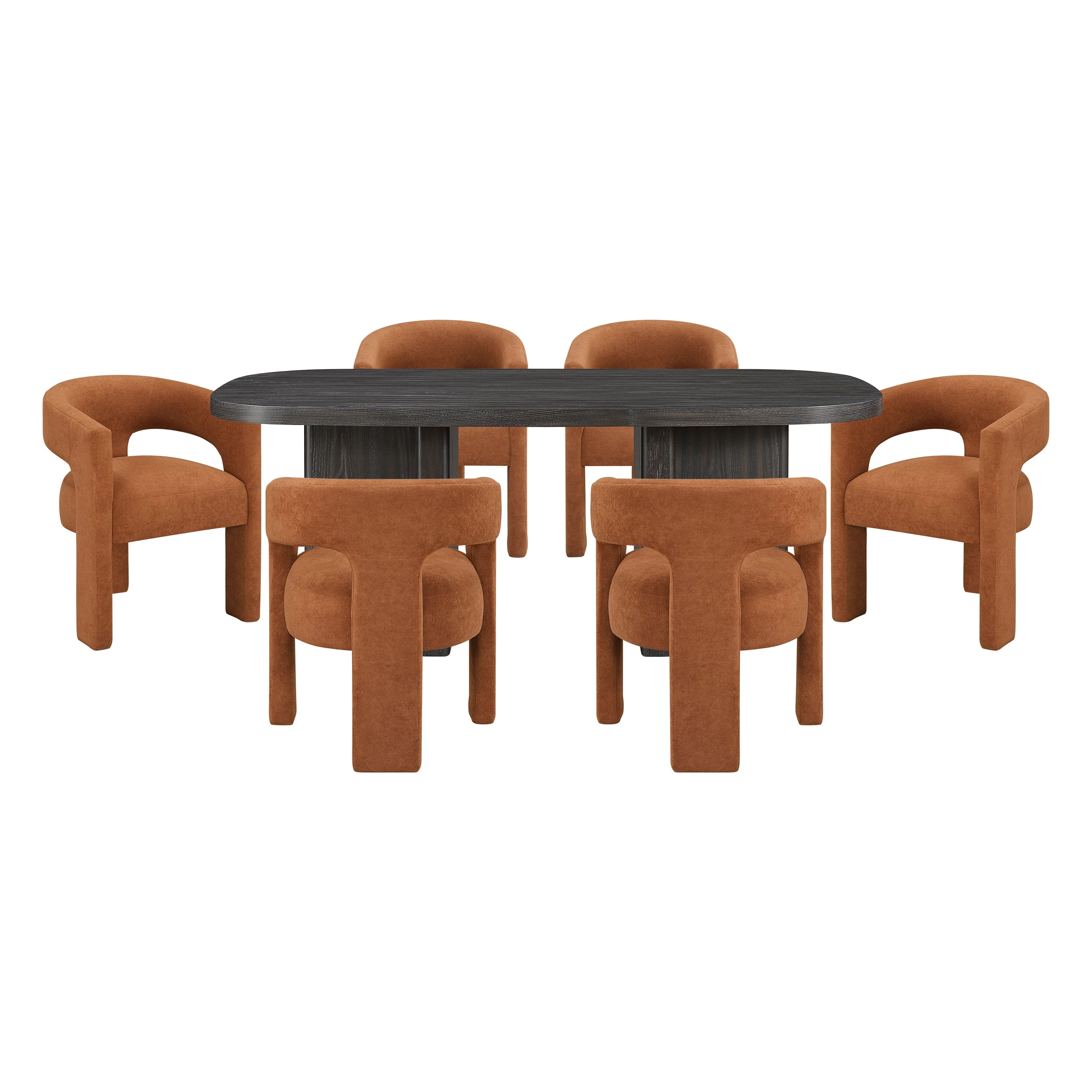 Marais Ebony & Orange Boucle 7-Piece 82" Dining Set