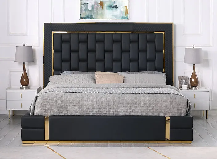 Marbella Black/Gold King Storage Platform Bed