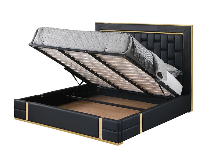 Marbella Black/Gold King Storage Platform Bed - Image 2