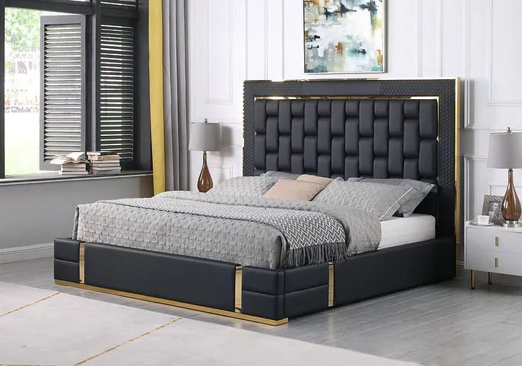 Marbella Black/Gold King Storage Platform Bed - Image 3