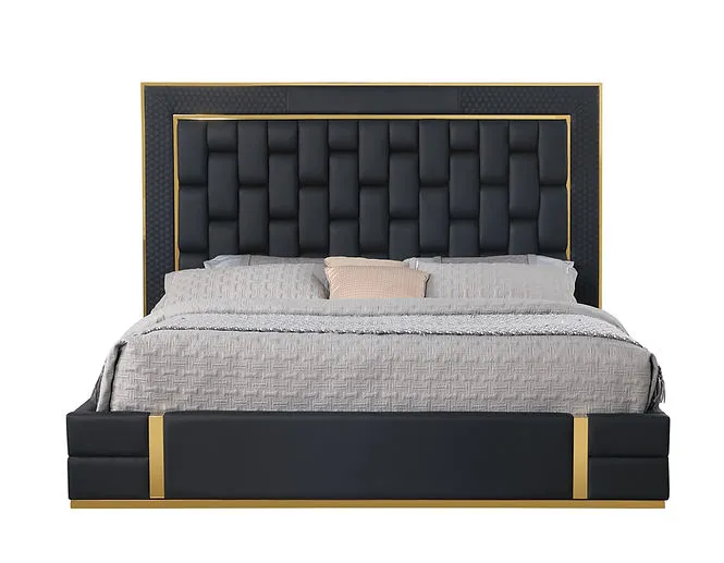 Marbella Black/Gold King Storage Platform Bed - Image 4