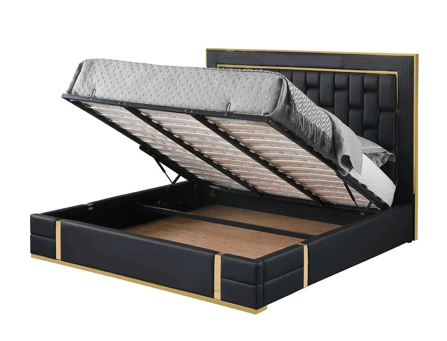 Marbella Black/Gold Queen Storage Platform Bed - Image 3
