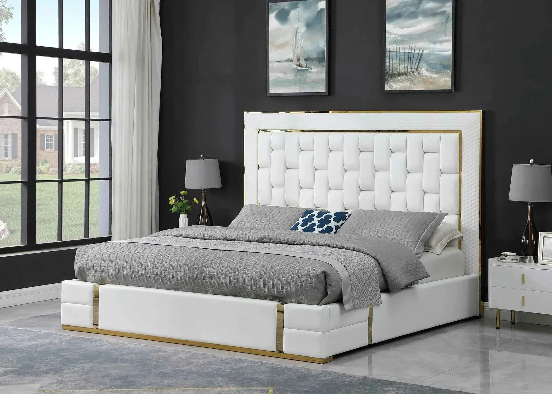 Marbella White/Gold Queen Storage Platform Bed - Image 2