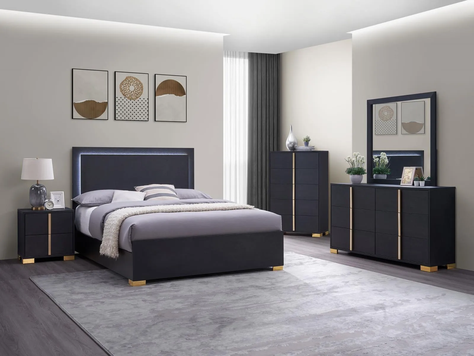 Marceline Black Queen Bed with LED Headboard - Image 7